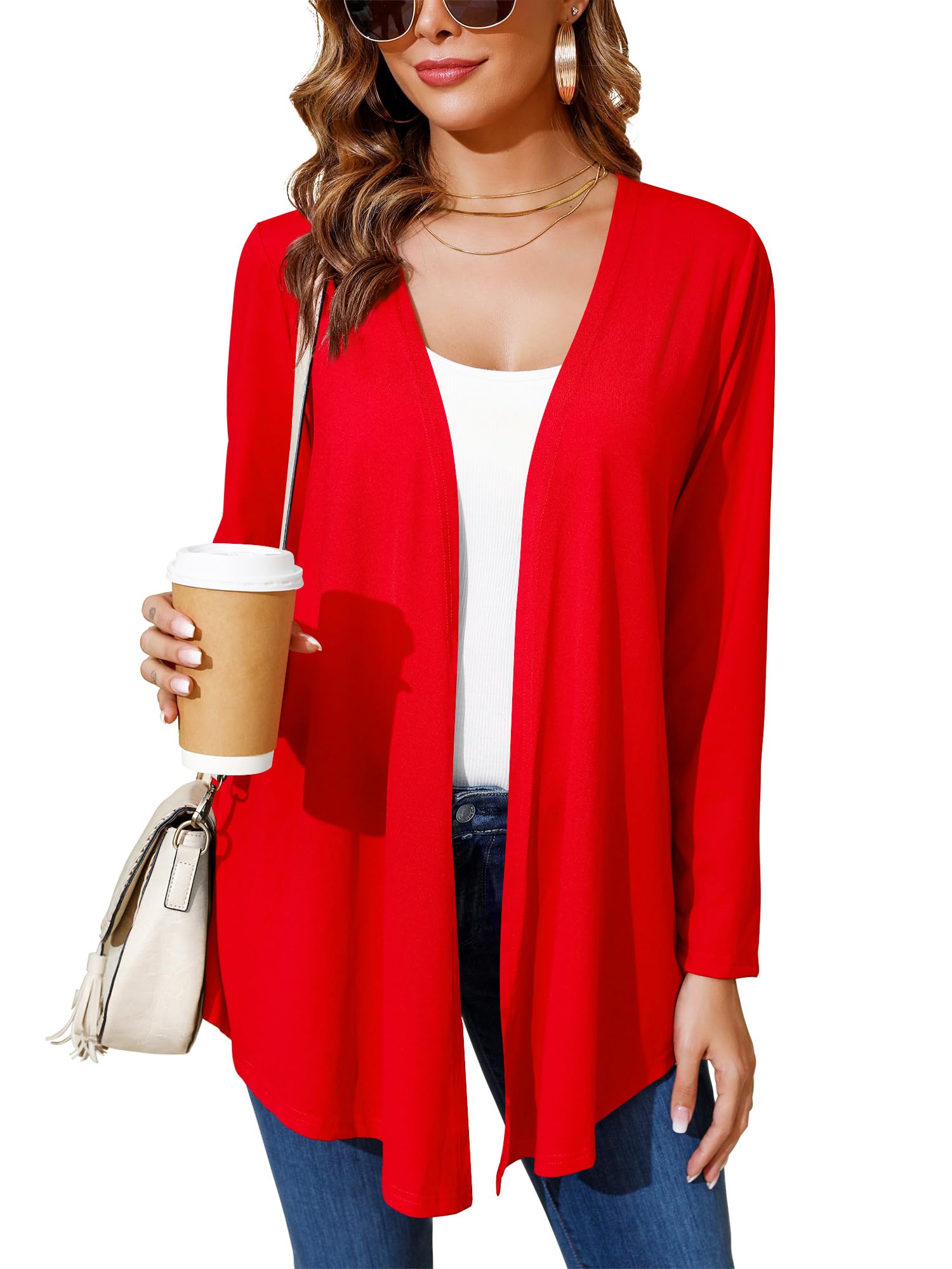 Ylhystrical Women's Lightweight Open Front Cardigans Casual Soft Drape Spring Summer Fall Cardigan S-3XL