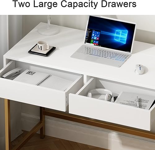 Miniatura 4 de Treocho Escritorio para computadora con puertos de carga USB y tomas de corriente, moderno y simple escritorio de tocador de 40 pulgadas con 2