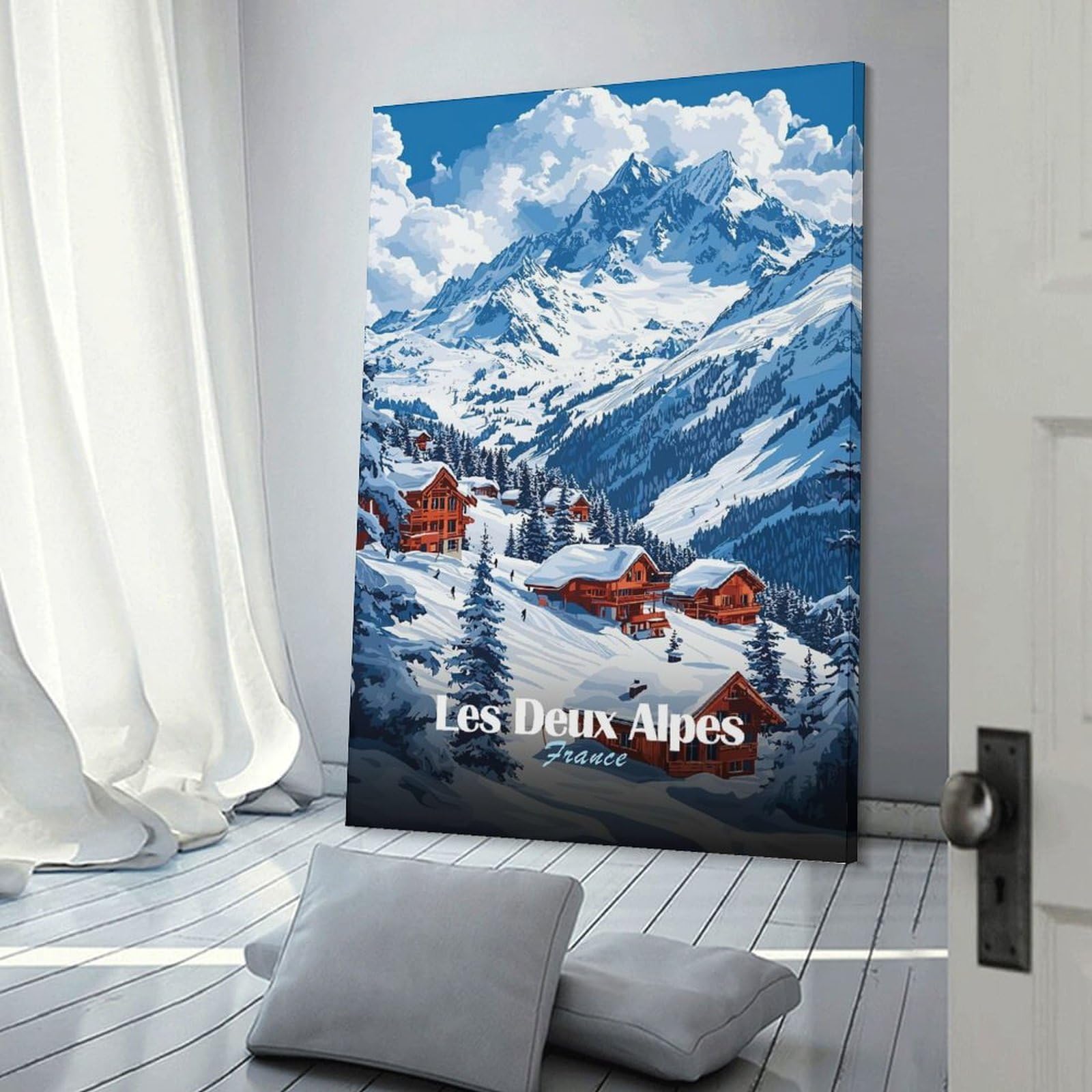 Junmoney Les Deux Alpes Ski Resort Canvas Wall Art, 24x36inch(60x90cm), for Wall Displays, Bedrooms Or Room Updates, Ideal for Building A Coordinated Art Wall