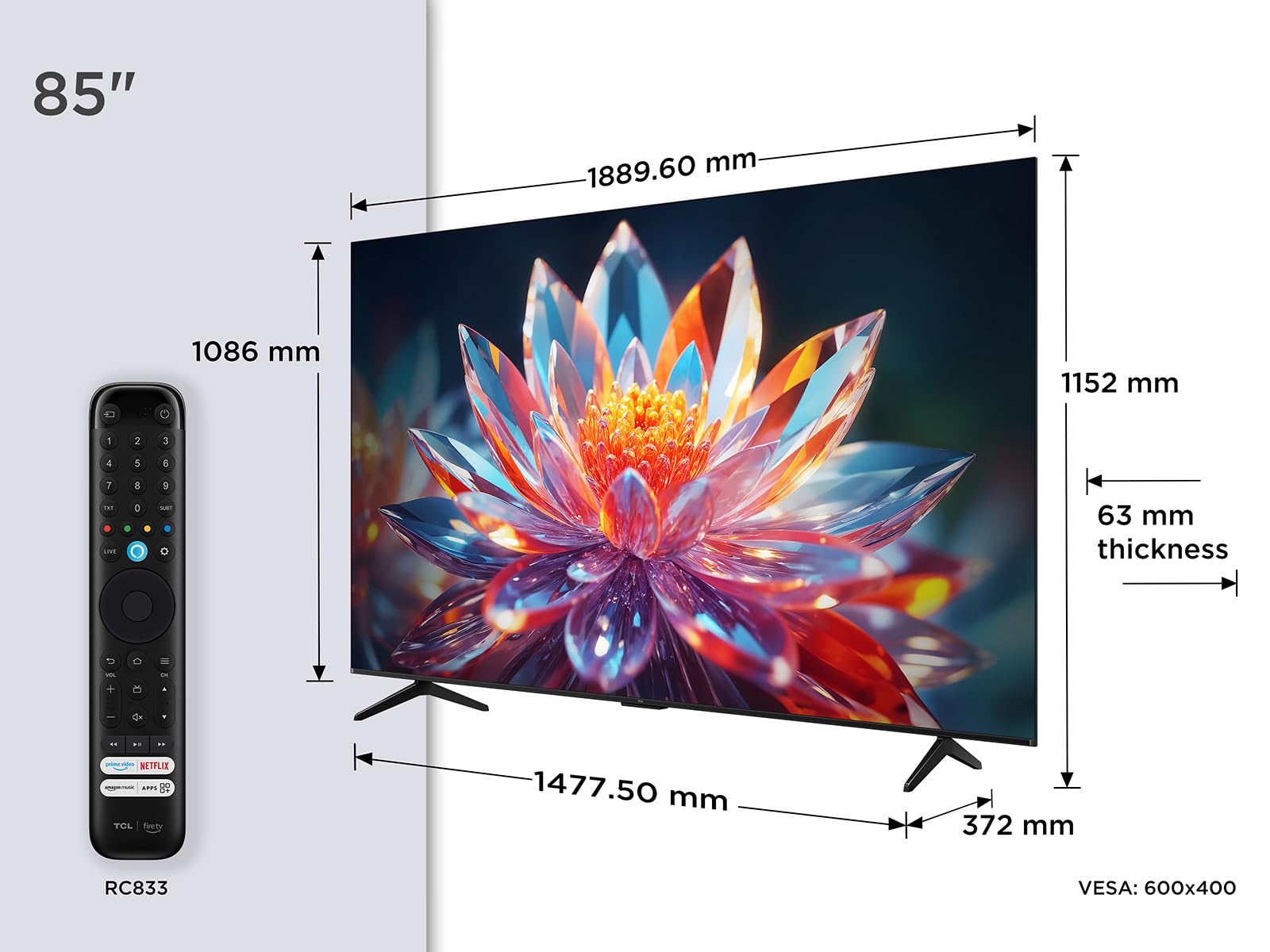 TCL 85T6C 85'' QLED TV 4K HDR, Fire TV (Dolby Vision e Atmos, HDR10+, Premi e Chiedi ad Alexa)