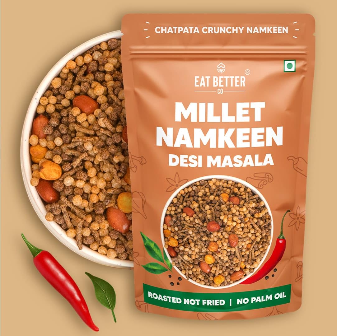 Eat Better Co – Millet Namkeen – Desi Masala – Chatpata, Healthy Namkeen Snack – Roasted, Not Fried | No Palm Oil | Healthy Replacement of Chips & Bhujia – 100 grams