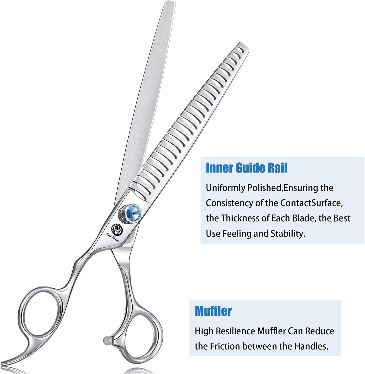 Purple Dragon 8.0" Left Handed Professional Pet/Dog Grooming Hair Cutting Scissors&Downward Curved Scissor &Chunker Shears with Bag - for Mancinism Pet Groomer or Family DIY