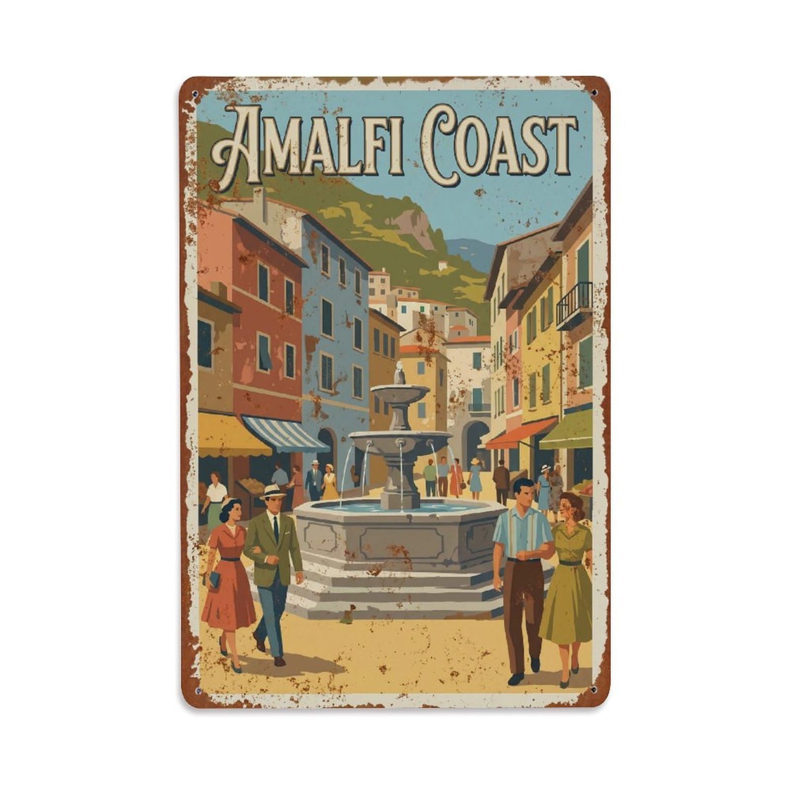 Vintage Travel Plaza Italy Village Metal Tin Sign