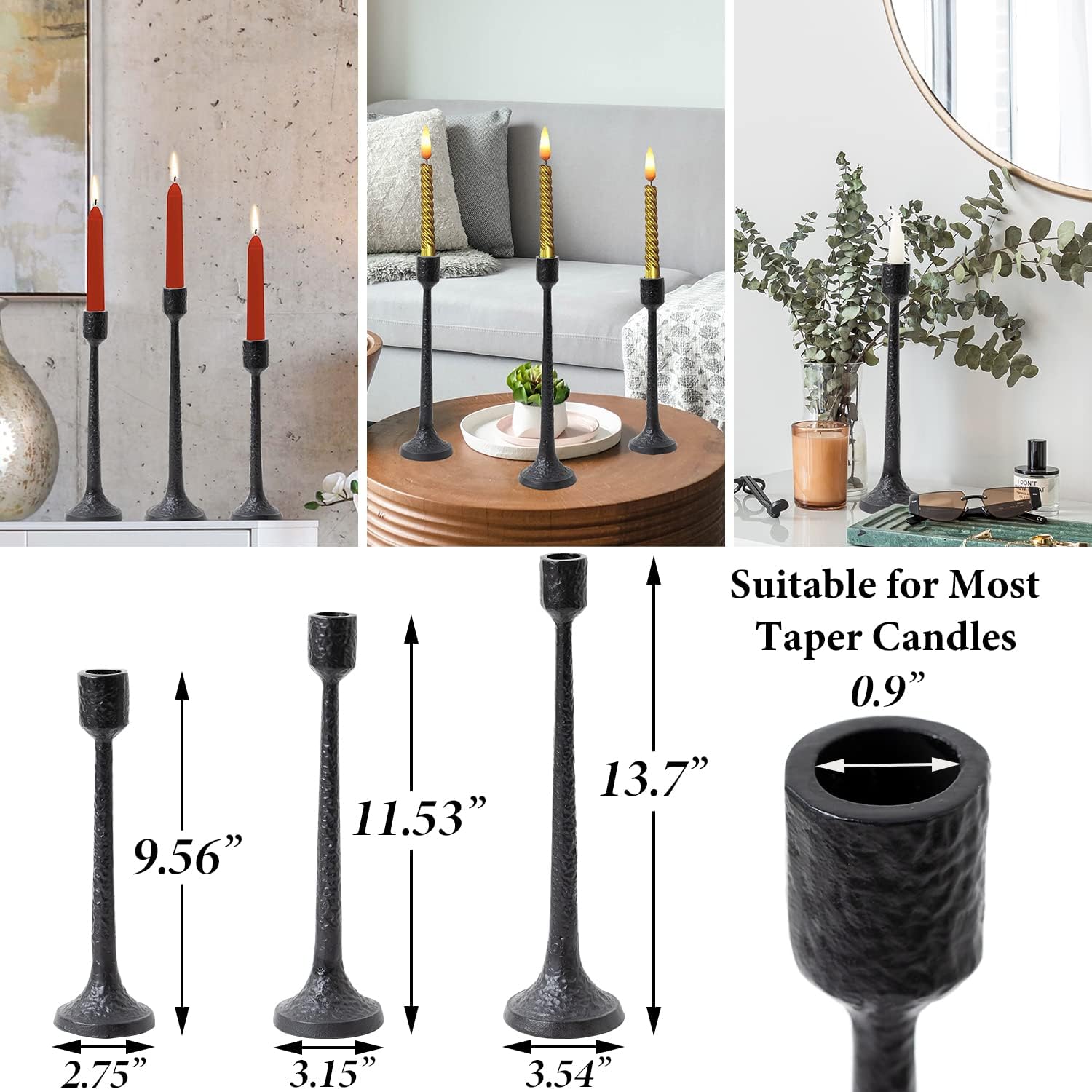 Black Iron Tall Taper Candle Holder Set of 3