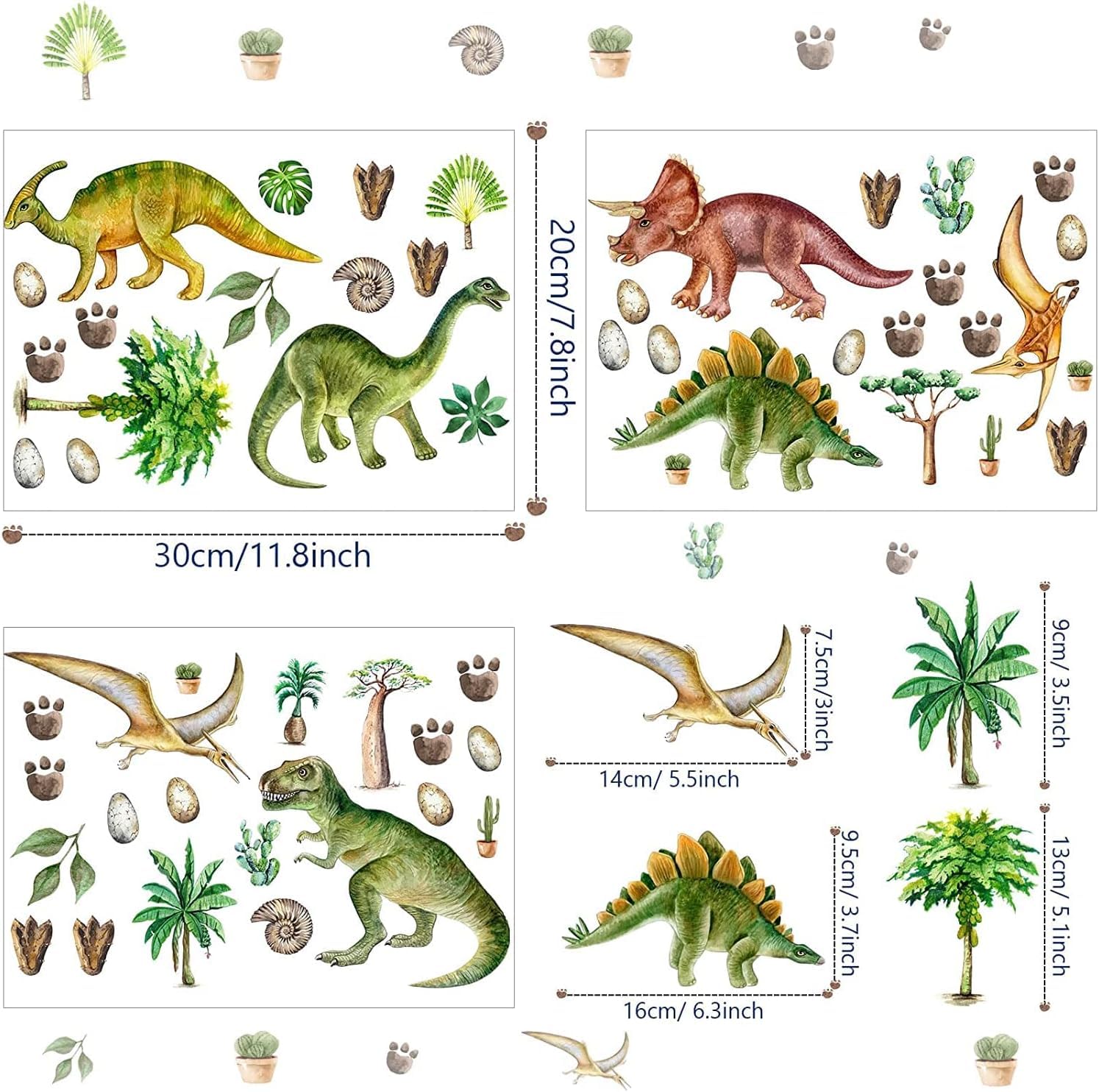 Naklejka ścienna z dinozaurami świecącymi, niebieska, do pokoju dziecięcego