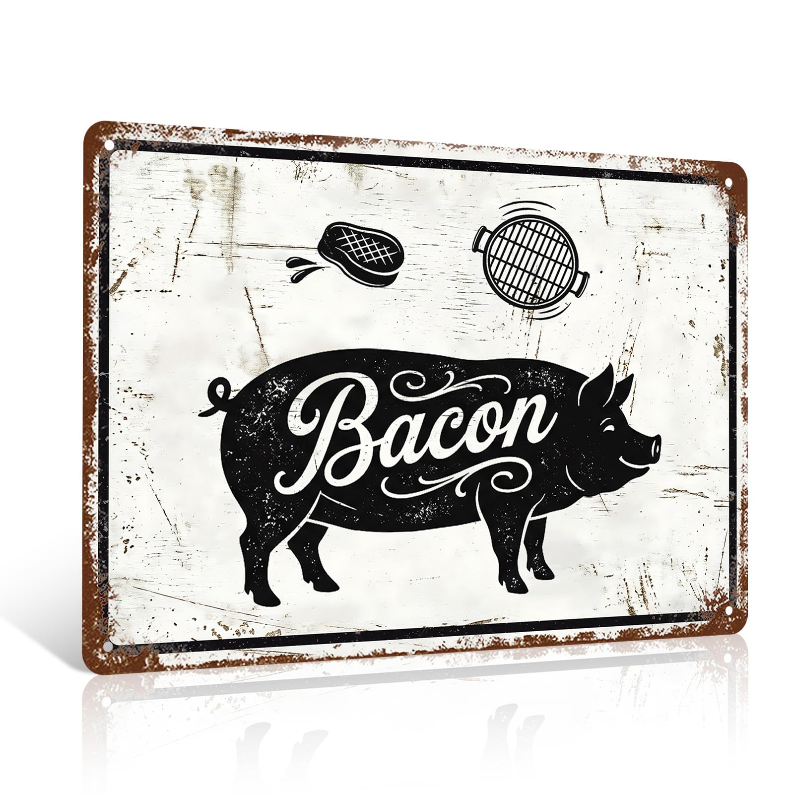 Rustic Farmhouse Kitchen Metal Sign 8x12 inch Pig Bacon Vintage Tin Sign Wall Art Decor For BBQ Area Dining Room Patio