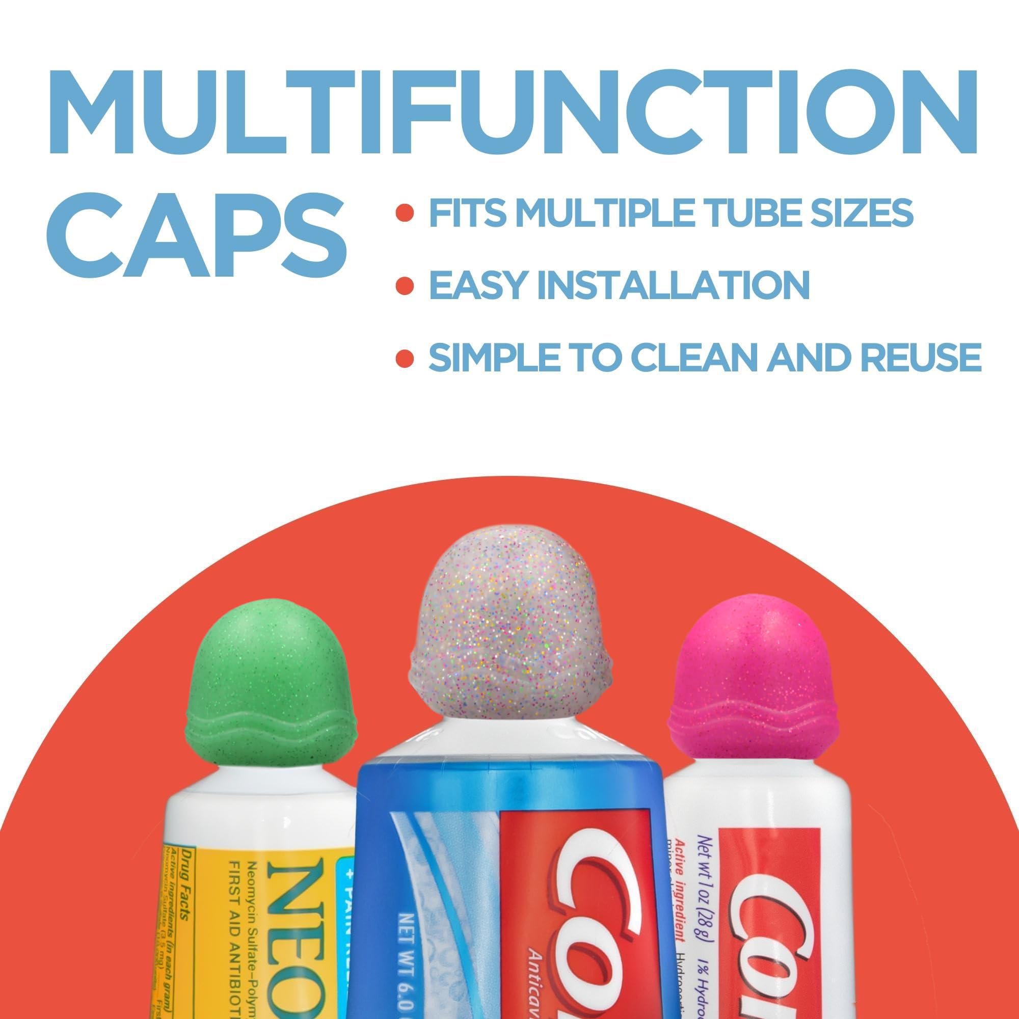 Toothpaste Caps 6 Pack, SqueezMe by Chrome Cherry, Self-Closing, Silicone Caps - Image 3