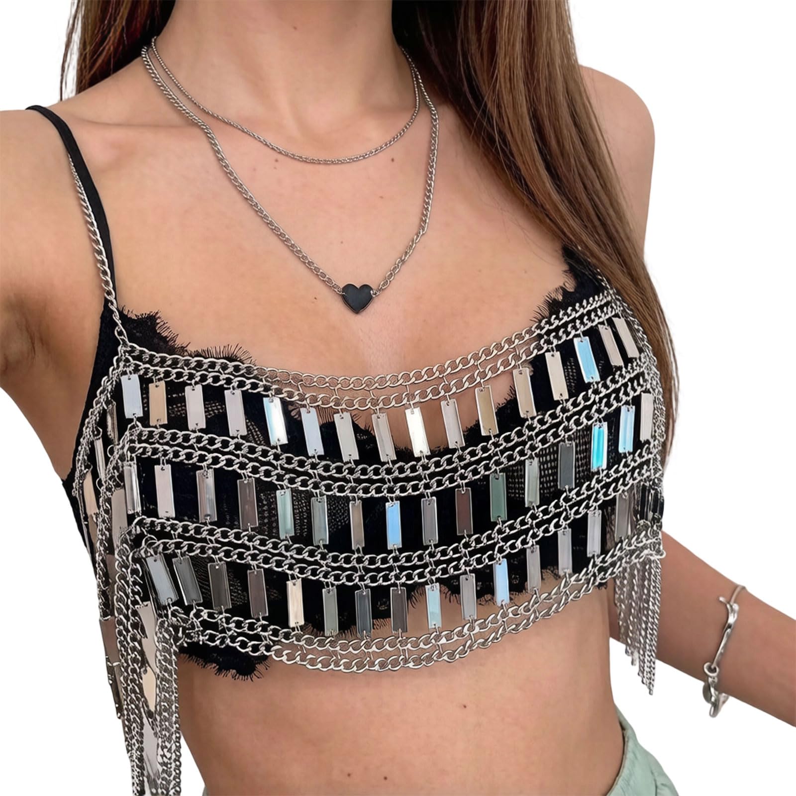 Ljmyy Multi Layered Acrylic Crystal Body Chain Crop Top For Women Beach Parties Backless Chest Jewelry Camisole Chest Harness