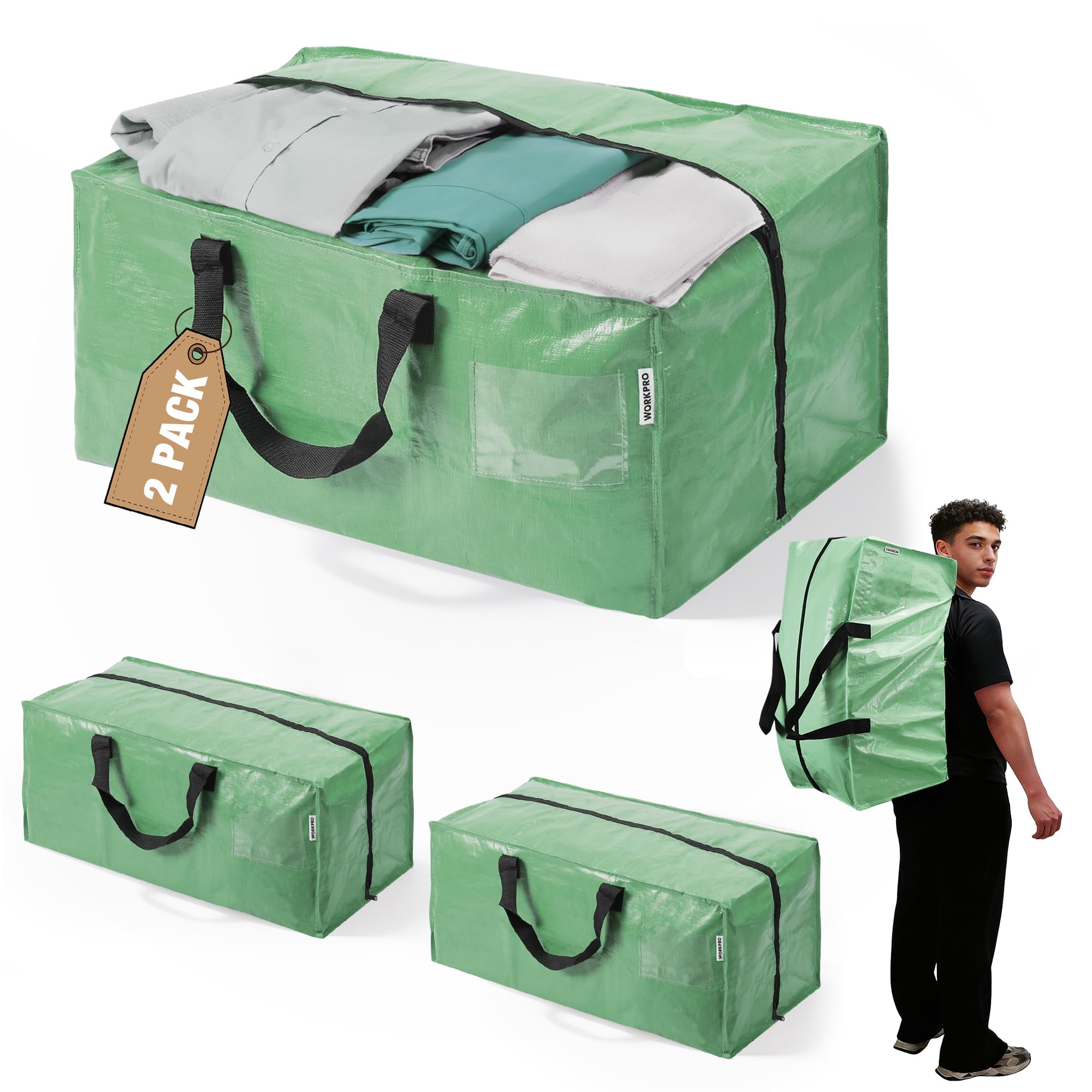 WORKPRO 2 Pack Extra Large Moving Bags with Backpack Straps &amp; Handles