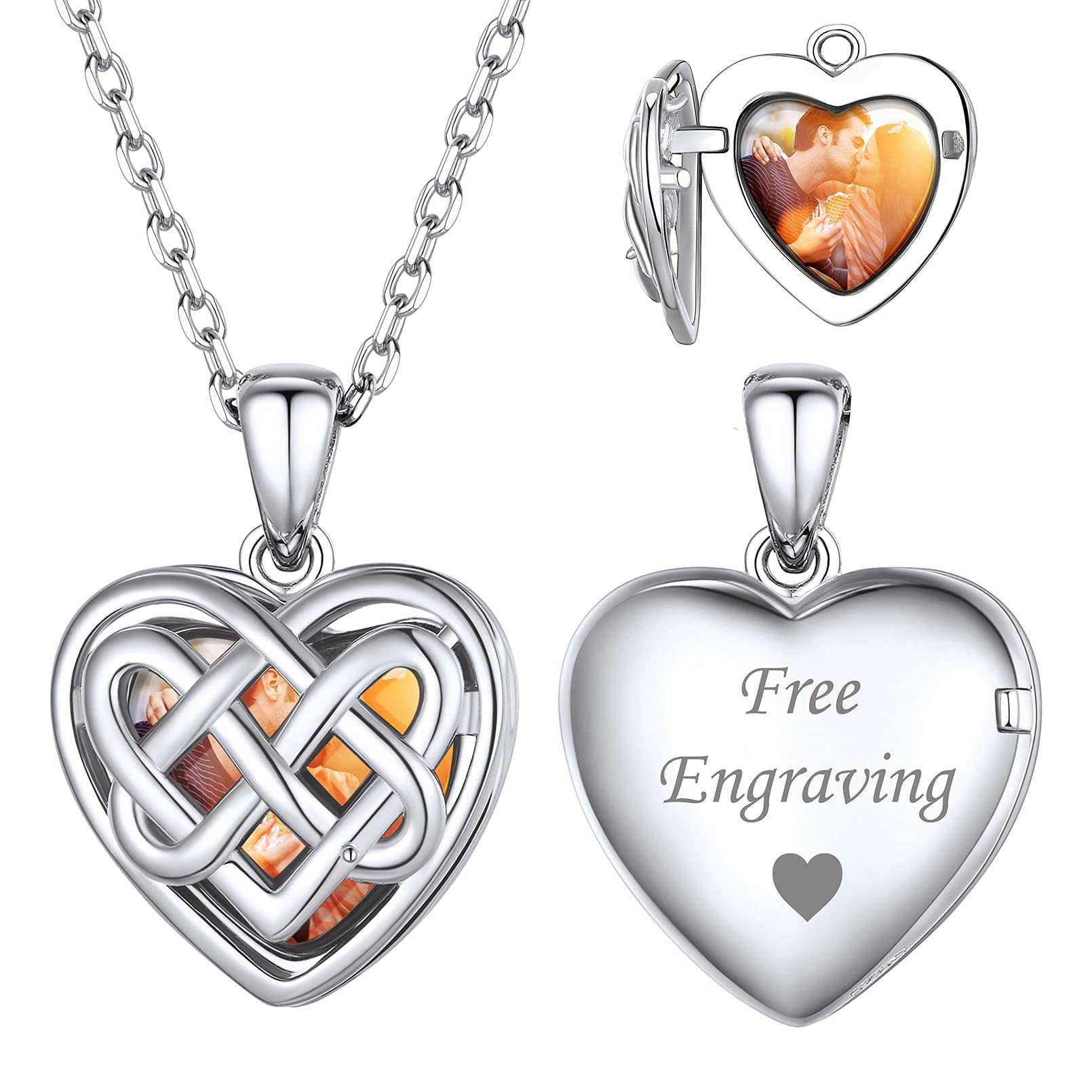 ChicSilver Collana Cuore Argento Personalizzato Foto e Incisione Argento 925 Ciondolo Cuore Portafoto Ciondolo Portafoto Argento 925