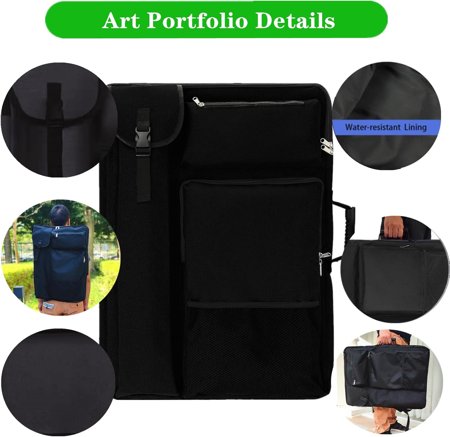 TreochtFUN Art portfolio bags for supplies 18 x 24.5, art supplies storage bag to carrying post canvas board;travel artist bag (Black)