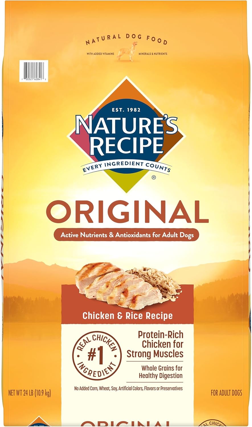 Nature's Recipe Adult Chicken & Rice 24 Pounds Dry Dog Food + Chicken Recipes Variety Pack 2.75 Ounce (Pack of 24) Wet Dog Food Bundle