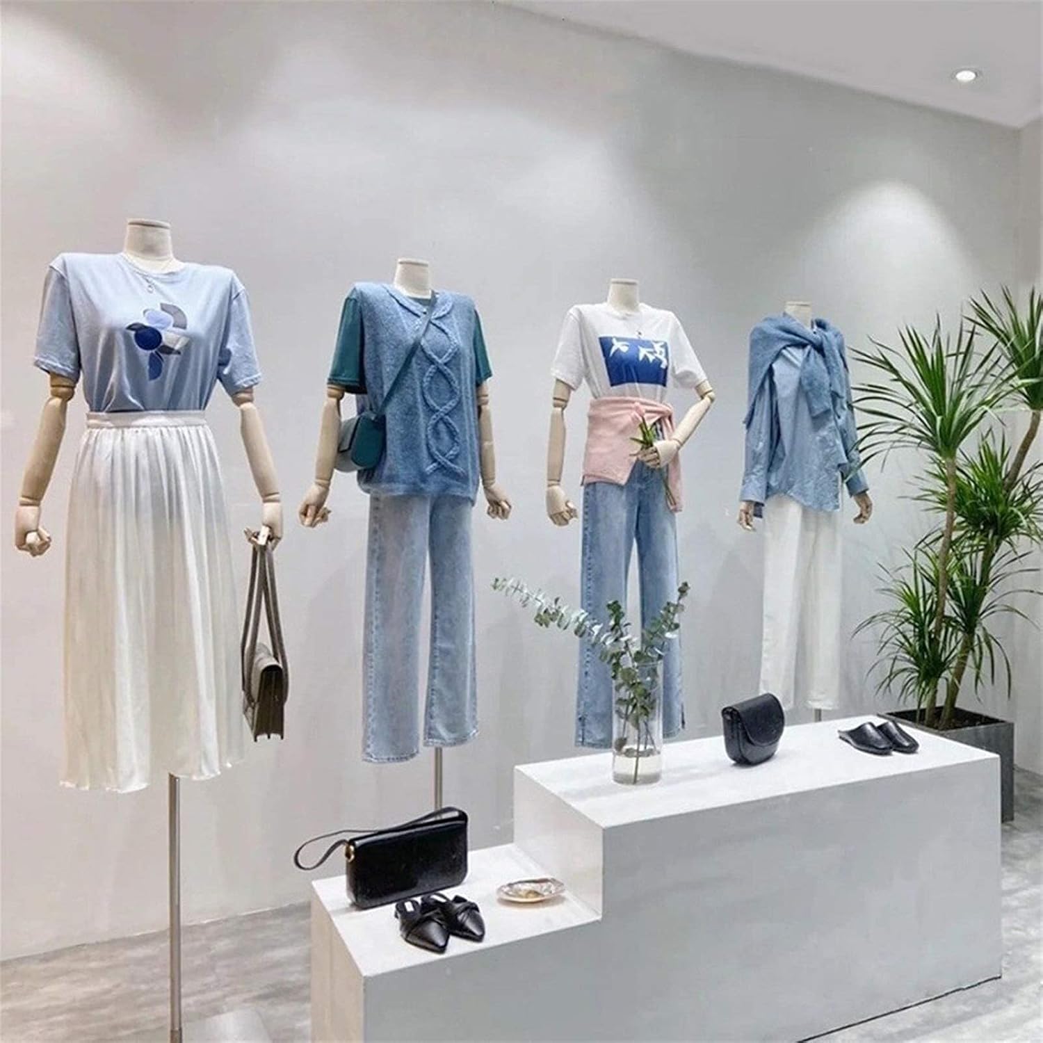 Adjustable Mannequin Torso Dress Form with Stainless Steel Base Linen Fabric Cover Ideal for Clothing Display Tailoring and Fashion Design