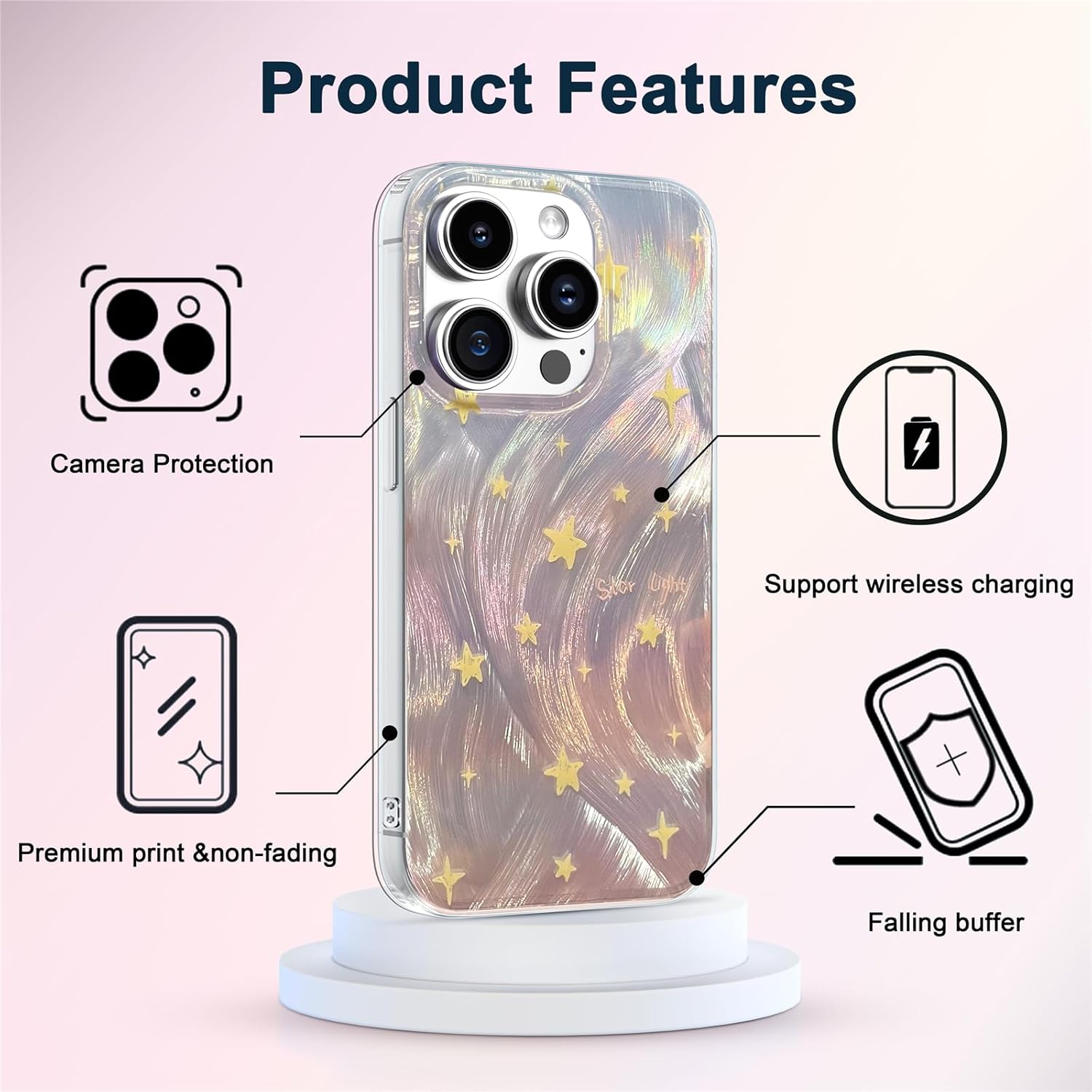 I-MGAE-IN-AR Phone Hard Case 6.7 inch Compatible with iPhone 13 Pro Max Case 2021 Release Slim Holographic Fade Star Women Girls, Hard PC Shockproof Protective Design - Image 4