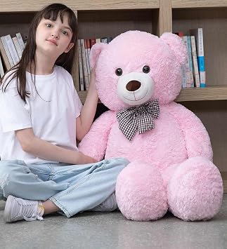 Papyonlu Sevimli Peluş Şaşkın Ayı 80 cm - Sevgiliye Özel HEDİYE Pembe