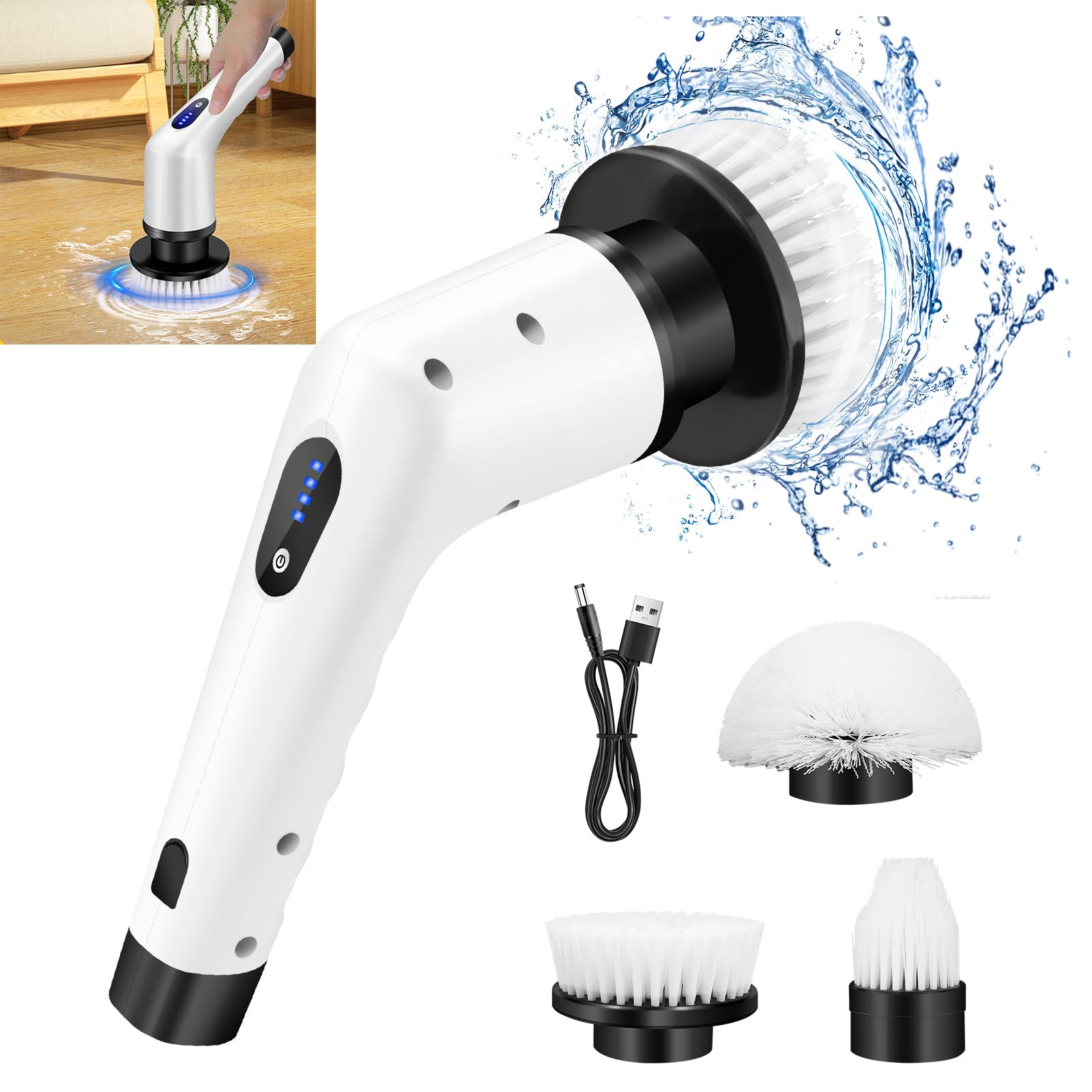 Electric Spin Scrubber Cleaning Brush with 3 Replacement Heads Cordless Electric Spin Scrubber with Dual Speeds Power Scrubber