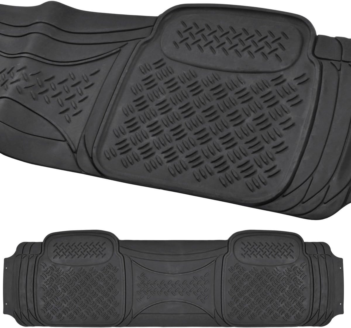 BDK Heavy Duty VAN SUV Rubber Floor Mats - 4 Pieces 3 Rows Full Set - All Weather Trimmable Mat (Black) - MT-713-711-BK