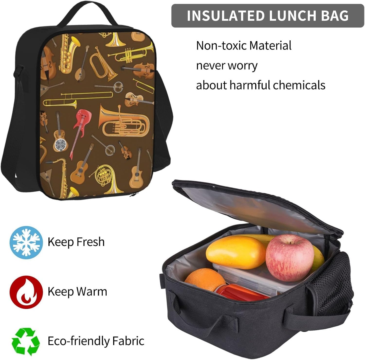 Trumpet Musical Instrument Pattern 3 Piece Backpack Sets With Lunch Bag Pencil Case Combination Hiking Travel Work