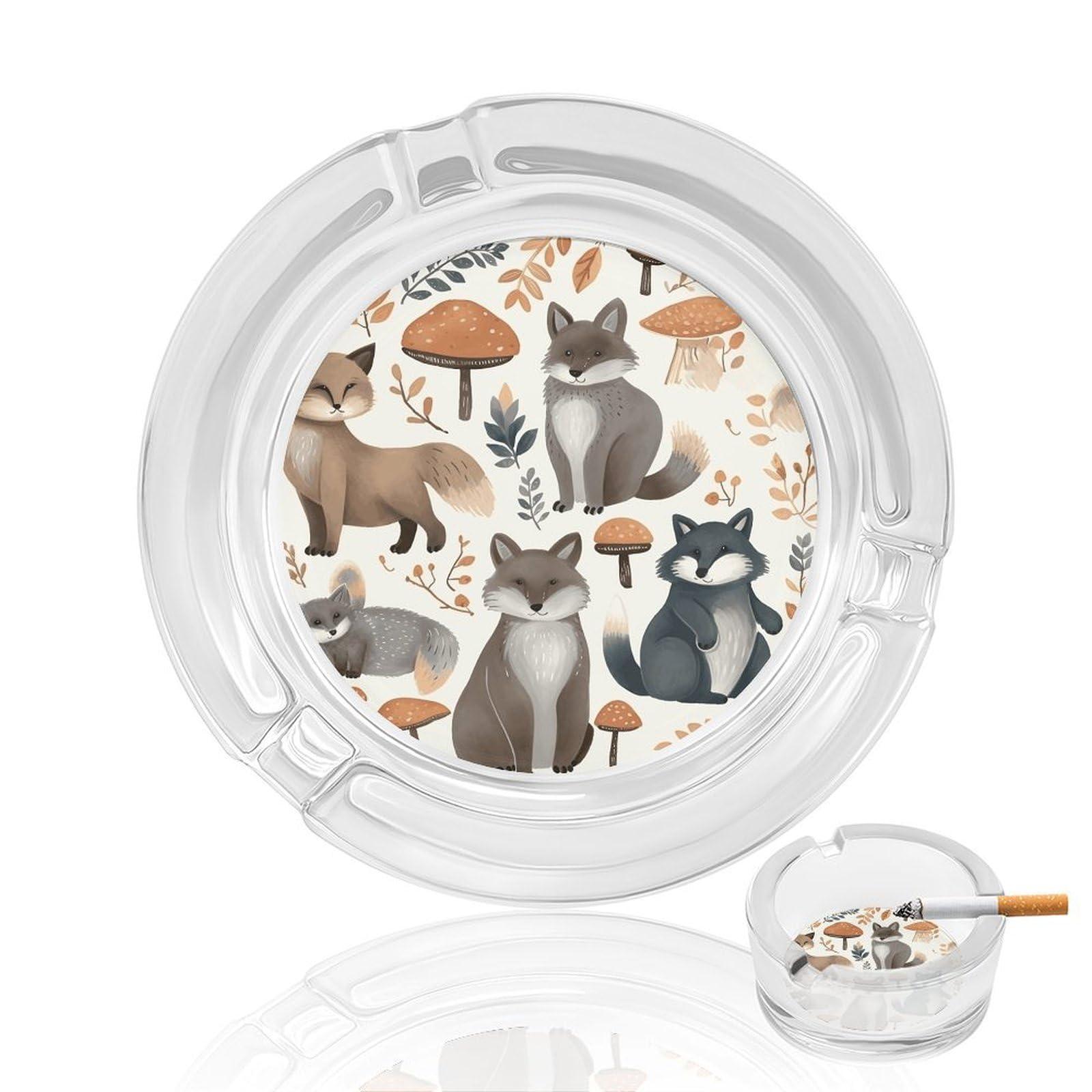 Woodland Raccoon Animals Ashtray Cigar Cigarette Rest Glass Outdoor Cigar Ashtrays with 3 Grooves Travel Cigar Ashtrays Fancy Cute Cool Ash Tray for Smokers Tabletop