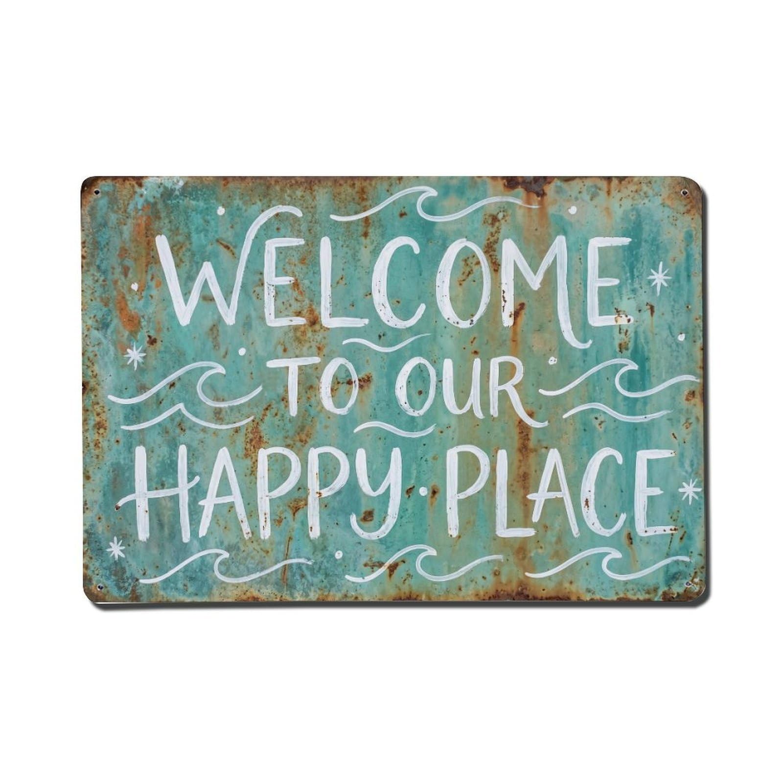 Welcome To Our Happy Place Coastal Porch Metal Tin Sign Plaque Wall Decor for Cafe, Club Bar, Office, Home Garden Metal Poster 8x12Inch