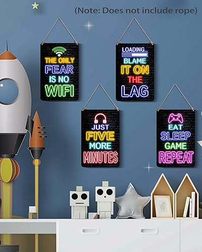 Miniatura 3 de Drsoum Decoración de pared de videojuegos para niños, decoración de pared de neón para sala de juegos de 12 x 8 pulgadas, juego de 4 - Decoración de