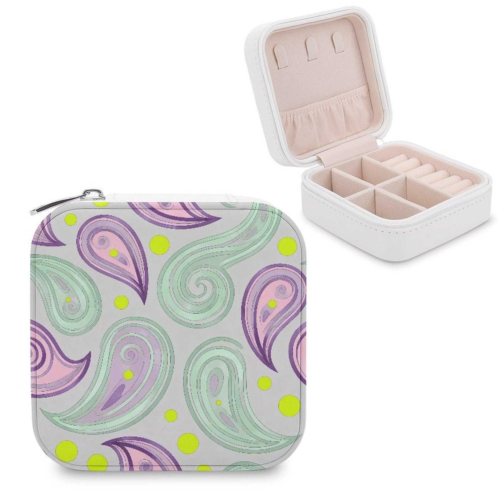 FekiLoot Paisley Jewelry Box Exquisite Jewelry Organizer Silver Gold Trinket Storage Case Multi Compartments Cute Earrings Ring Necklace Holder For Woman Household Gift