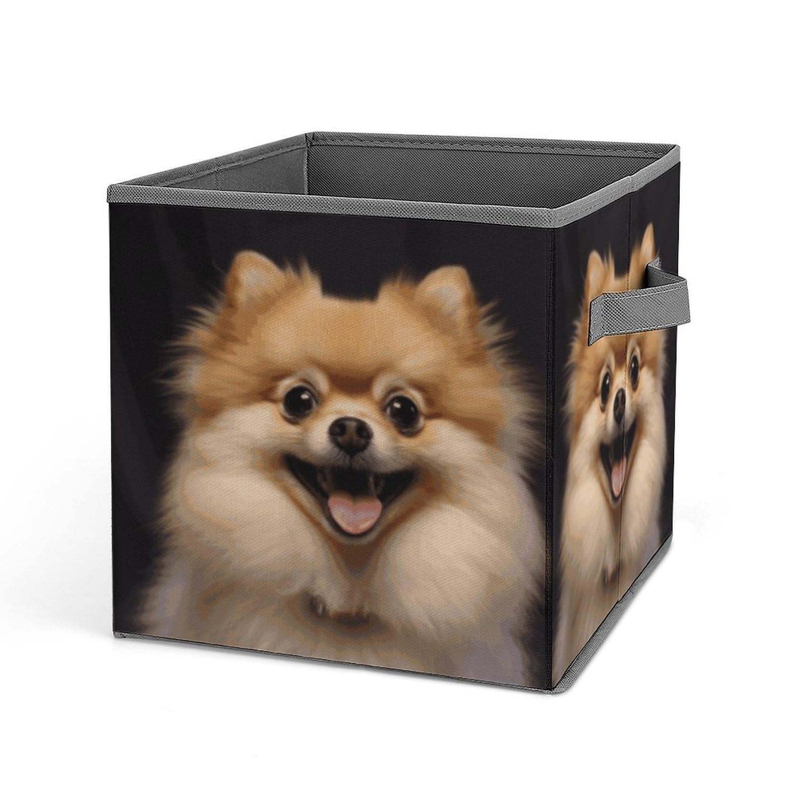 VstaDank Happy Short Haired Pomeranian Storage Bin Collapsible Storage Cubes Organizer Oxford Cloth Storage Box with Dual Handles Large Stackable Closet Storage Bins for Sheets Hat Sweater