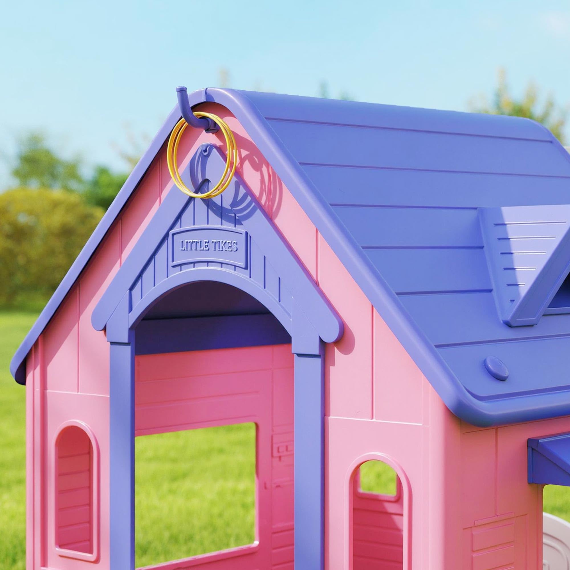 AIYAPLAY Casita Infantil Exterior e Interior 3 en 1 con Lanzamiento de Aros y Baloncesto Casita Infantil de Jardín Casa de Juegos para Niños 2-5 Años Rosa y Morado