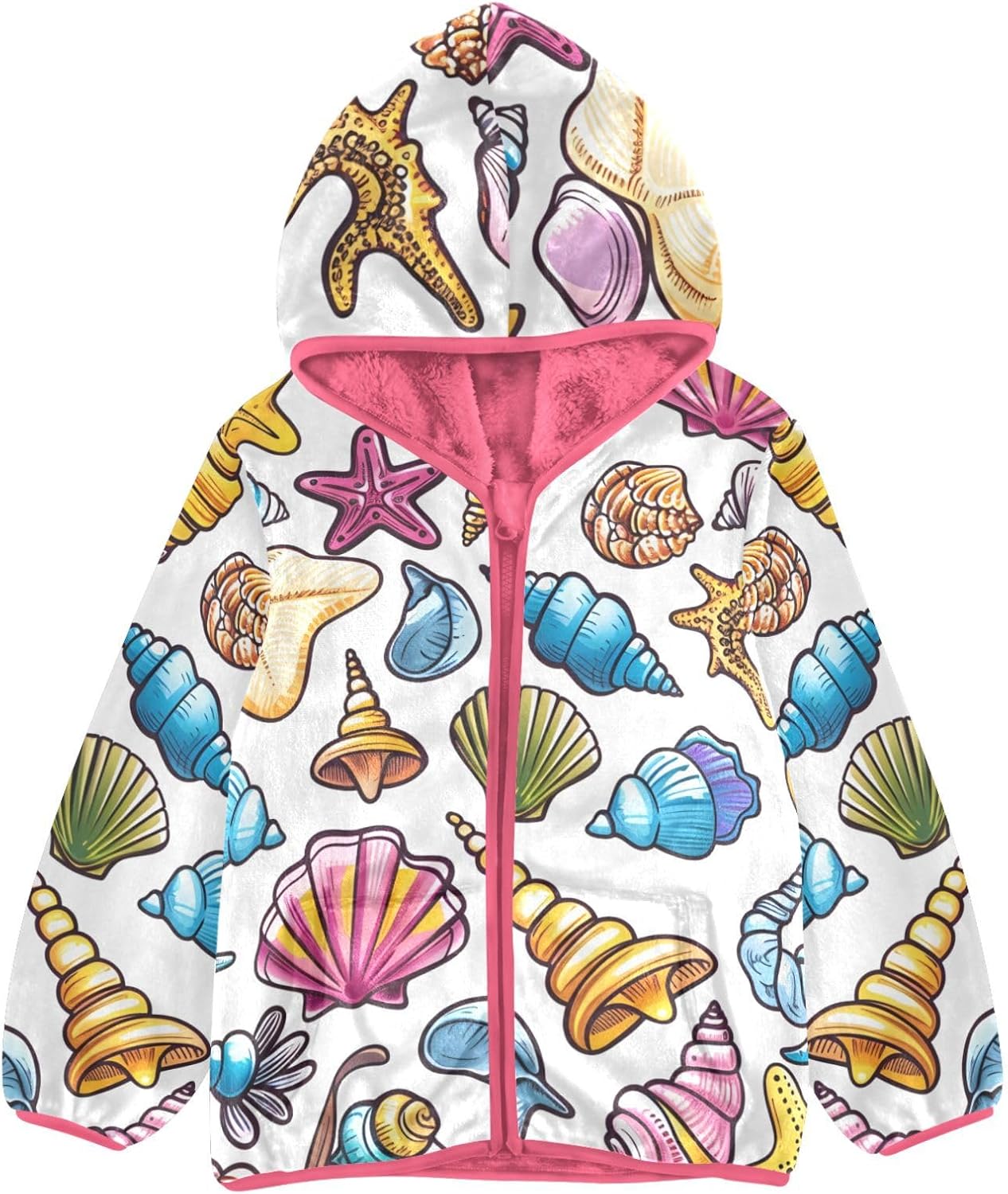 ALAZA Seashells Hoodie Jacket for Girls Toddler Fleece Zip Up Coat Plush Jacket Long Sleeve Outerwear for 3 Years