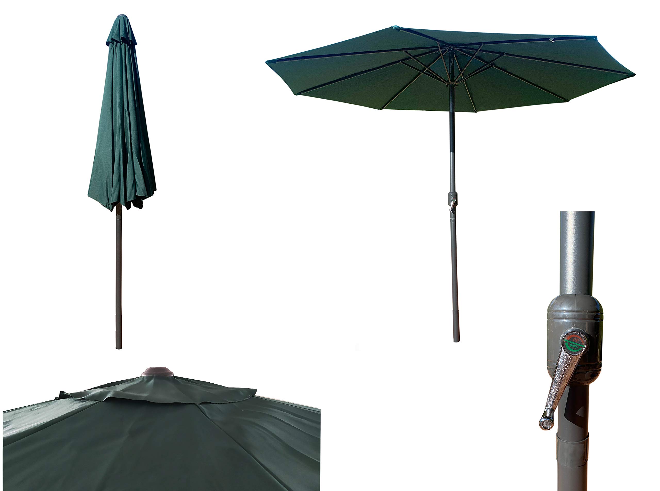 Pincho Parasol de Jardín Redondo 300cm, Sombrillas Jardín Grandes con Ventana Superior, Tela en Fibra de Poliéster 170gr/m2, Estructura de Aluminio, Protección Solar UPF50+, (Verde)