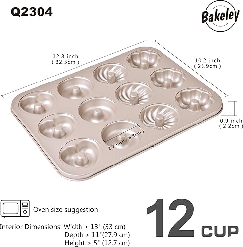 Miniatura 2 de Molde de donas para tartas, 12 cavidades antiadherentes para hornear en horno (oro champán)