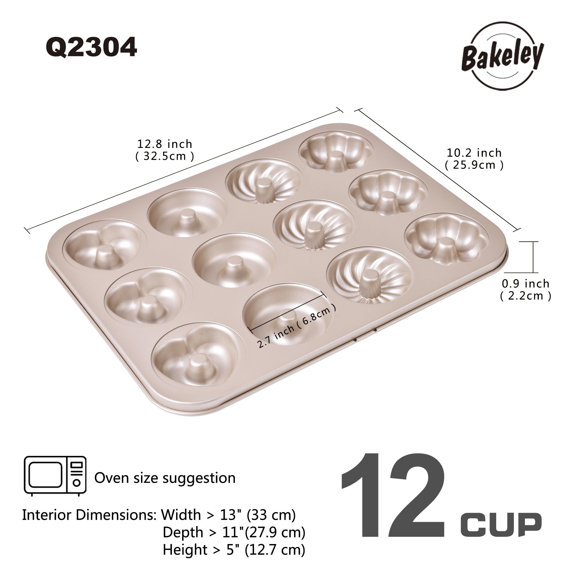 Molde de donas para tartas, 12 cavidades antiadherentes para hornear en horno (oro champán) 2