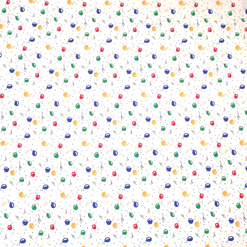 Polycotton Fabric Party Rainbow Balloons Confetti Celebrations Kids (Price Per metre) (Red)
