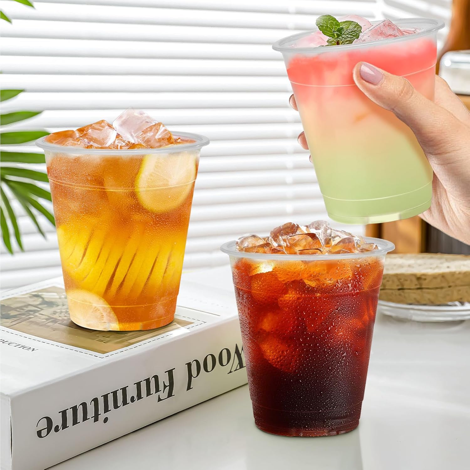 12 oz Clear Plastic Cups, 300 Count Disposable Coffee Cups No Lids, 12 Ounce Cold Plastic Party Cup Bulk, PET Clear Cup for Iced Coffee, Smoothie, Cold Beverage - Image 5