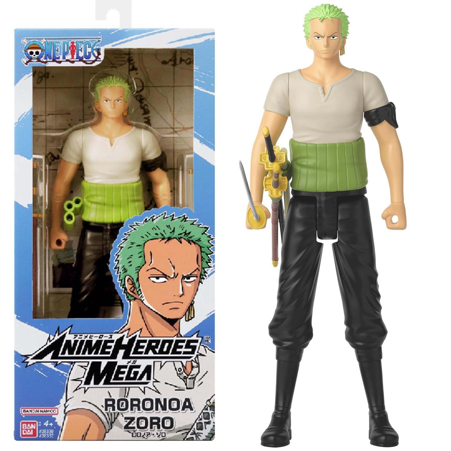 BANDAI - Anime Heroes - One Piece - Figurine Anime Heroes Mega 30 cm Zoro - Grande Figurine articulée Roronoa Zoro - Licence Officielle One Piece - Jouet Enfant 4 Ans et + - 38332