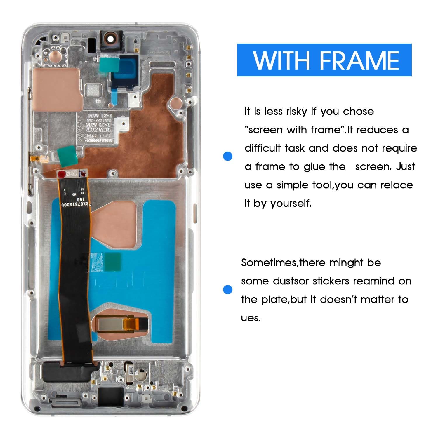 Schermo OLED per Samsung Galaxy S20 Ultra 5G di ricambio con cornice per Samsung G988 G988U G988U1 G9880 Display LCD Touch Screen Digitizer Vetro Assemblaggio con Strumento (Argento con Funzione