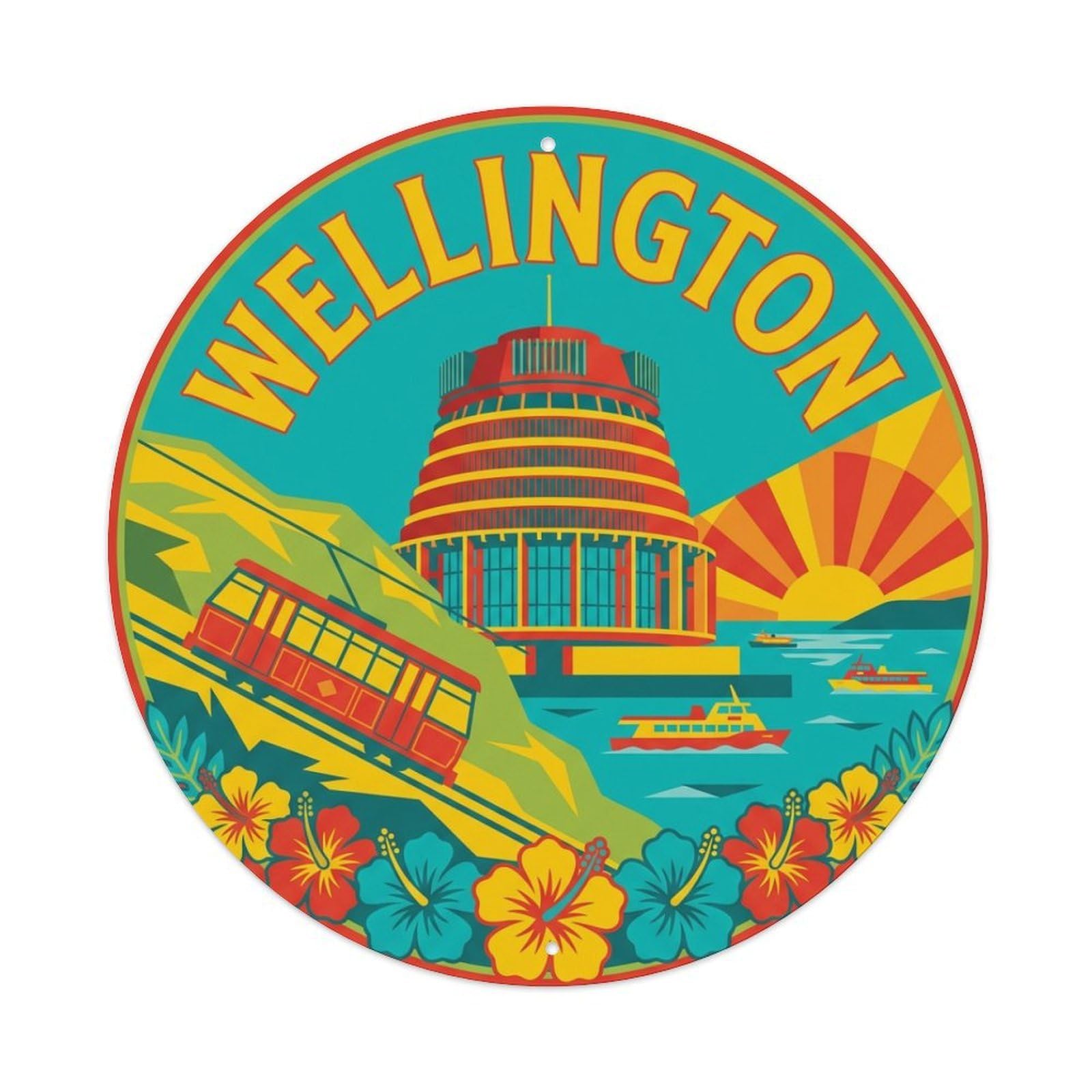 Retro Travel New Zealand Wellington Metal Tin Sign