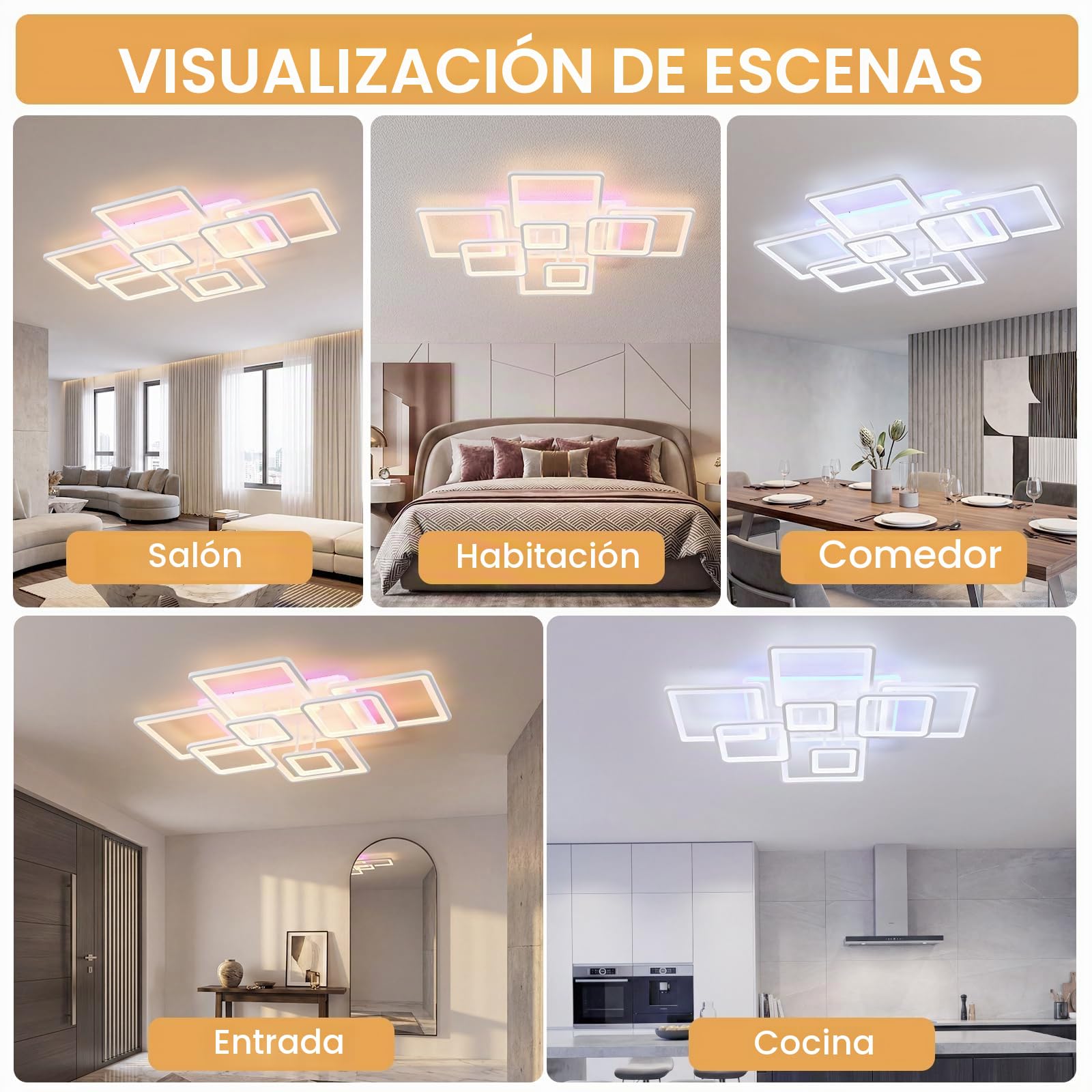 Regulable Plafones Para Techo Led 100W,Lampara Cocina de Bajo Consumo,Blanco Lampara Techo con Control Remoto,Moderno Plafon Led,Lamparas Salon 8 Luces,Plafon Cocina 3000-6000K