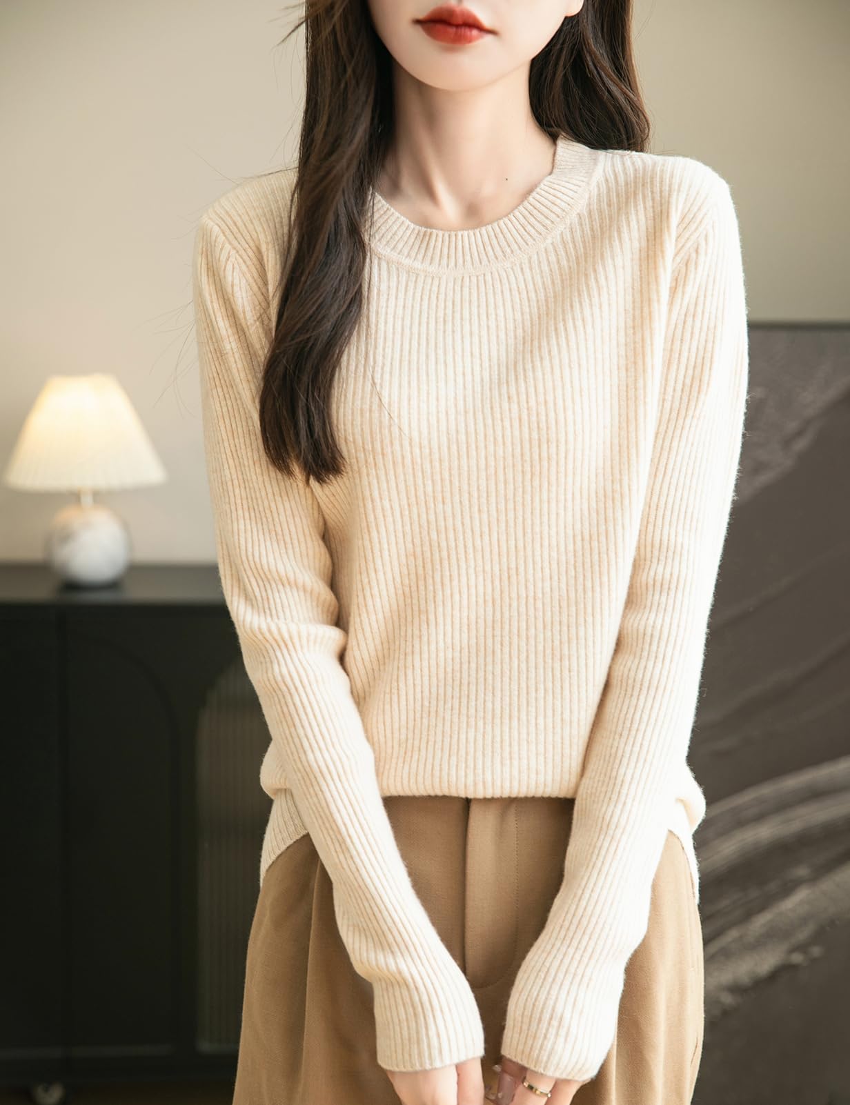 Chanyarn Damen 100% Merinowolle Pullover 2024 Herbst Winter Rundhalsausschnitt Lange Ärmel warm RIPP Strick Pullover