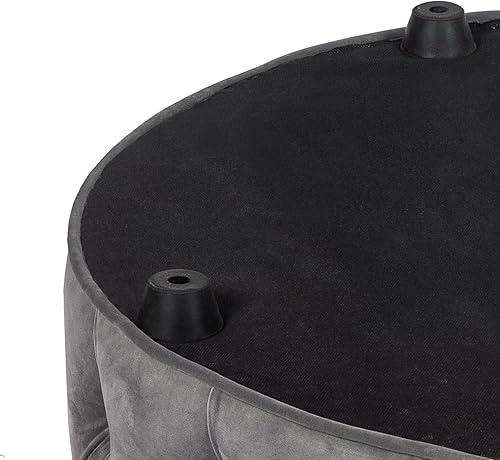 Miniatura 49 de Adeco Moderna silla otomana redonda de almacenamiento de 28 pulgadas, reposapiés otomano tapizado con botones con almacenamiento para sala de estar