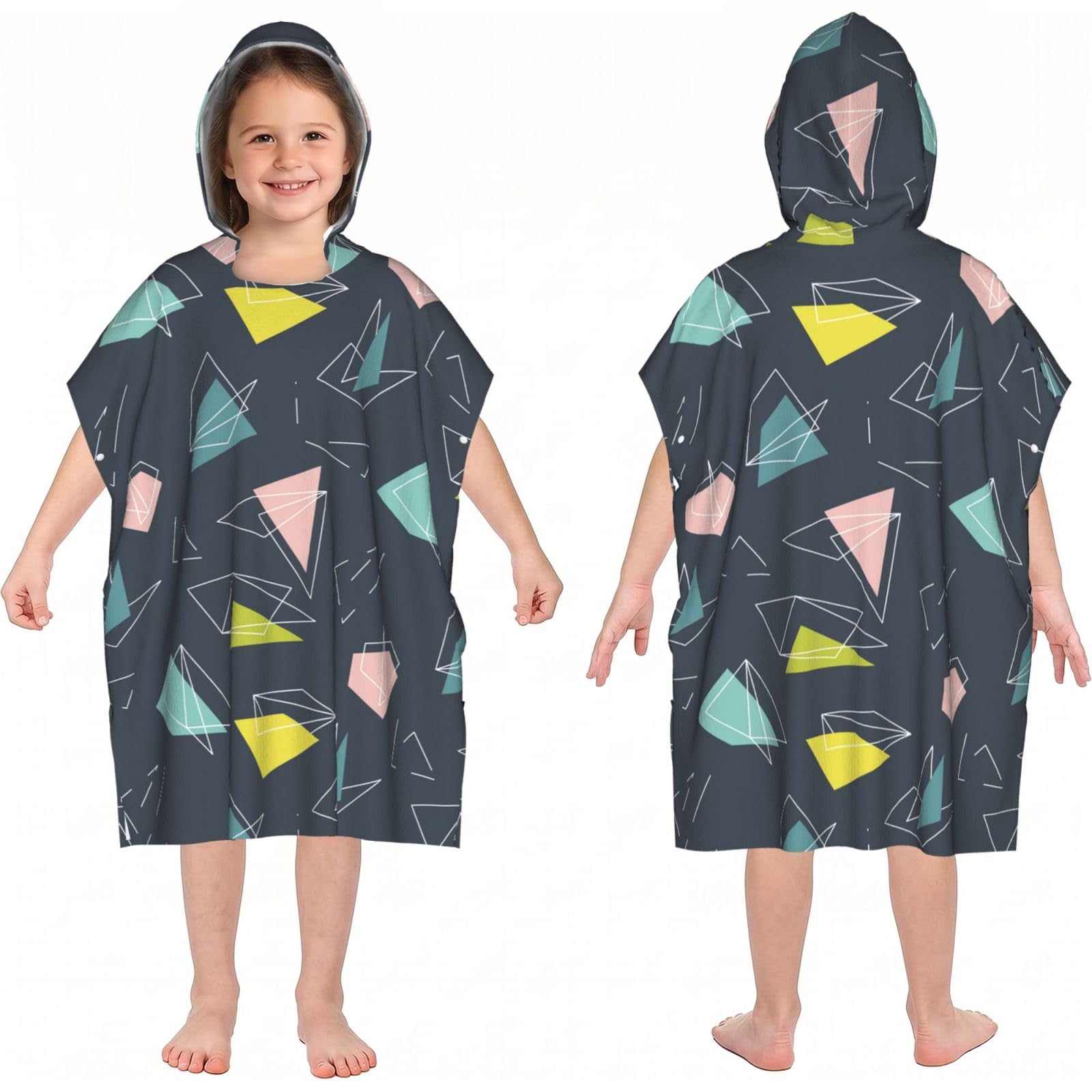 Noble Ren Colorful Geometry Hooded Kids Beach Towels Girls Boys Swimming Coverings Towels Bath Towels, Bathrobes, And Ponchos Absorb Water Quickly And Dry Well