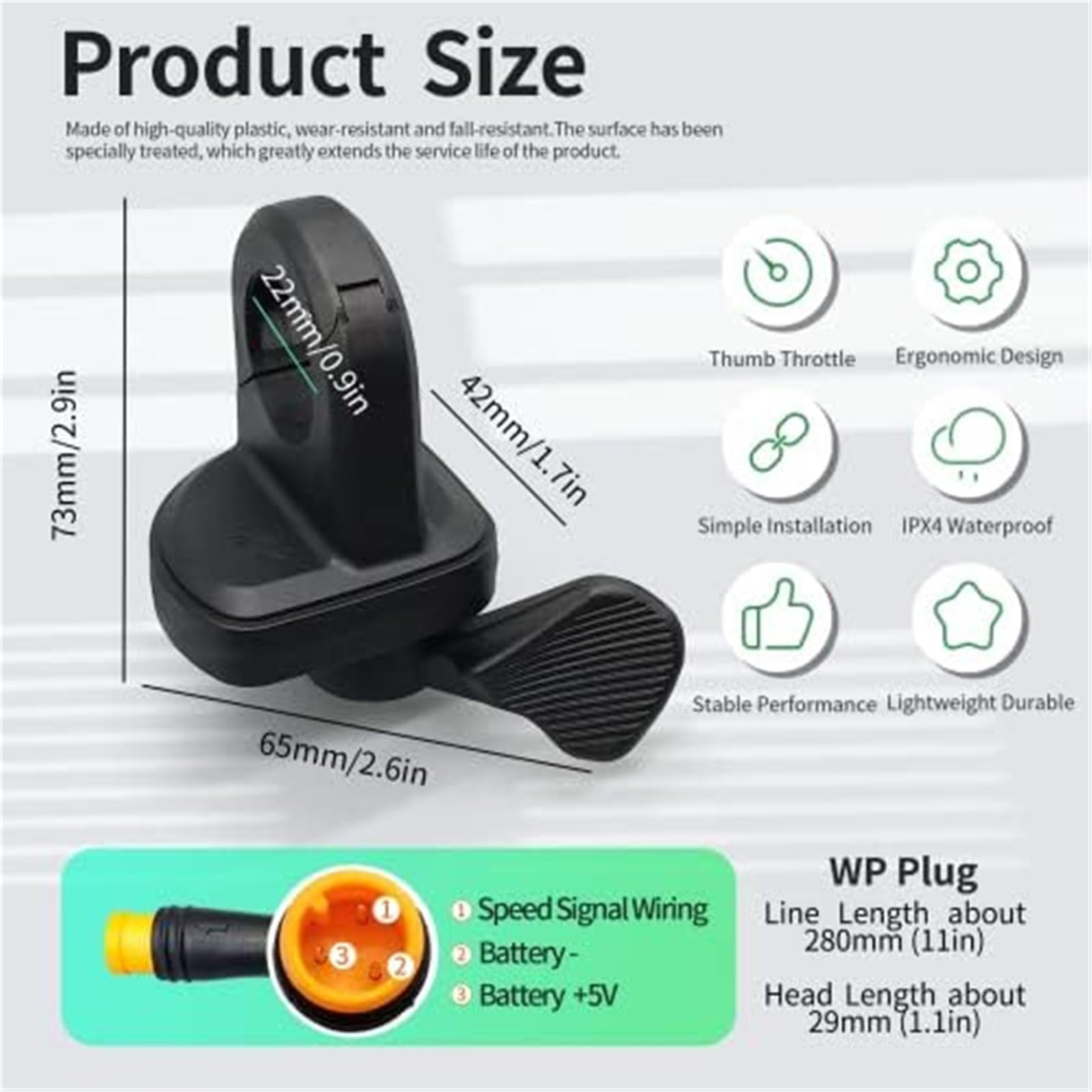 Acceleratore a pollice for bicicletta elettrica Connettore impermeabile SM a 3 pin Parti e accessori for bici elettriche Scooter EBike Acceleratore a pollice per scooter(BLACK Waterproof Plug)