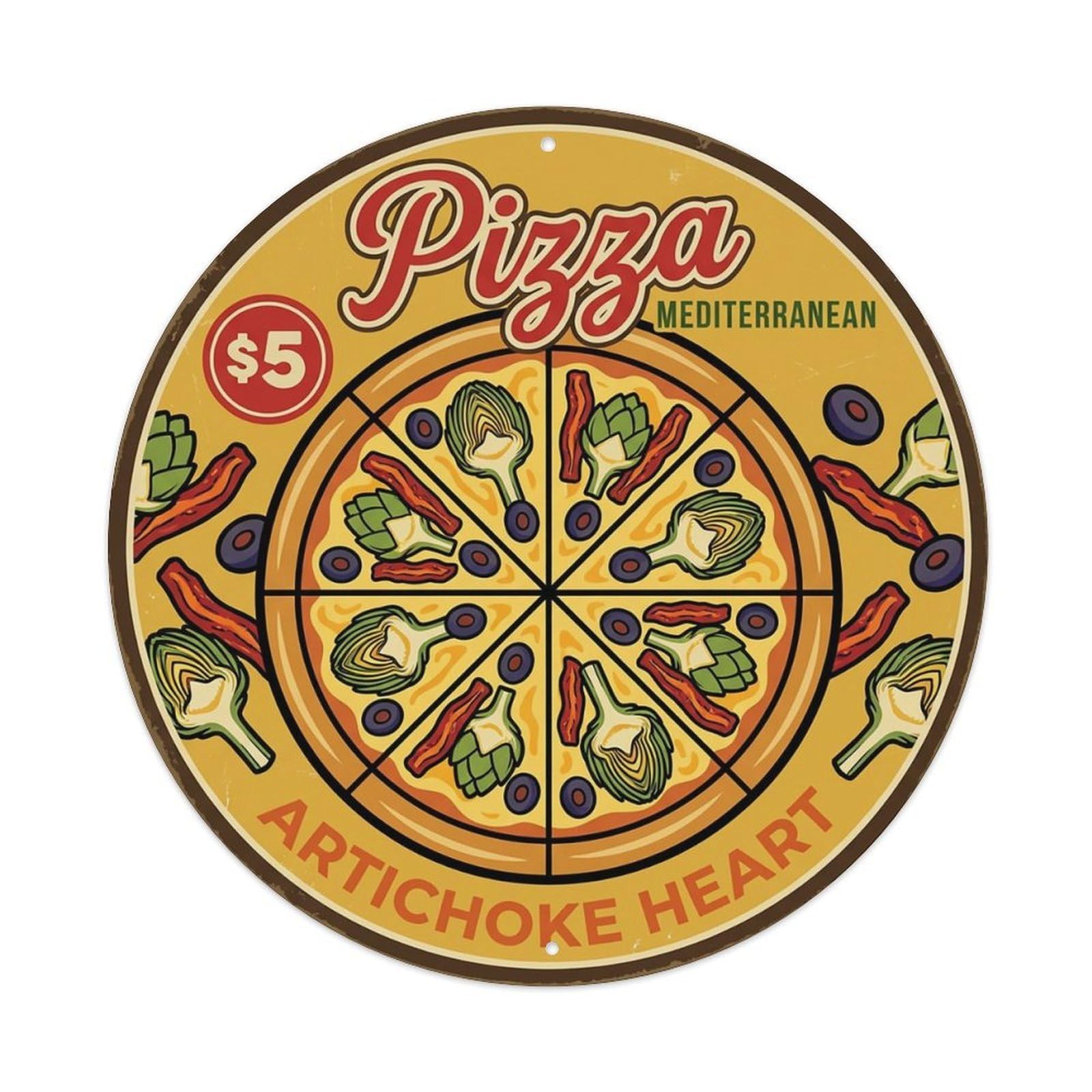 Huiyhb 8X8inch(20X20cm) Vintage Pizza Slice Italian Traditional Cuisine Artichoke Metal Tin Sign