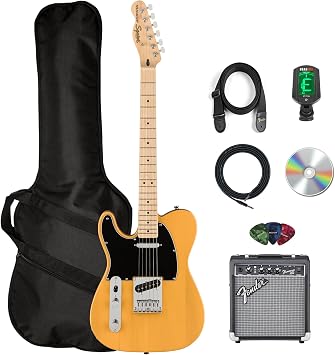 Fender Affinity Series Telecaster, Left Handed - Butterscotch Blonde Bundle with Frontman 10G Amplifier, Gig Bag, Tuner, Instrument Cable, Strap, Picks, and Austin Bazaar Instructional DVD