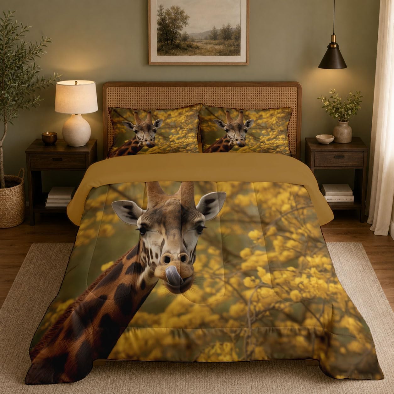 Natural Animals Comforter Set King Size, Giraffe Bedding Set for Girls Boys, Yellow Quilt Bed 104"X90" Bedding Comforter Sets with 2 Pillowcase Room Decor