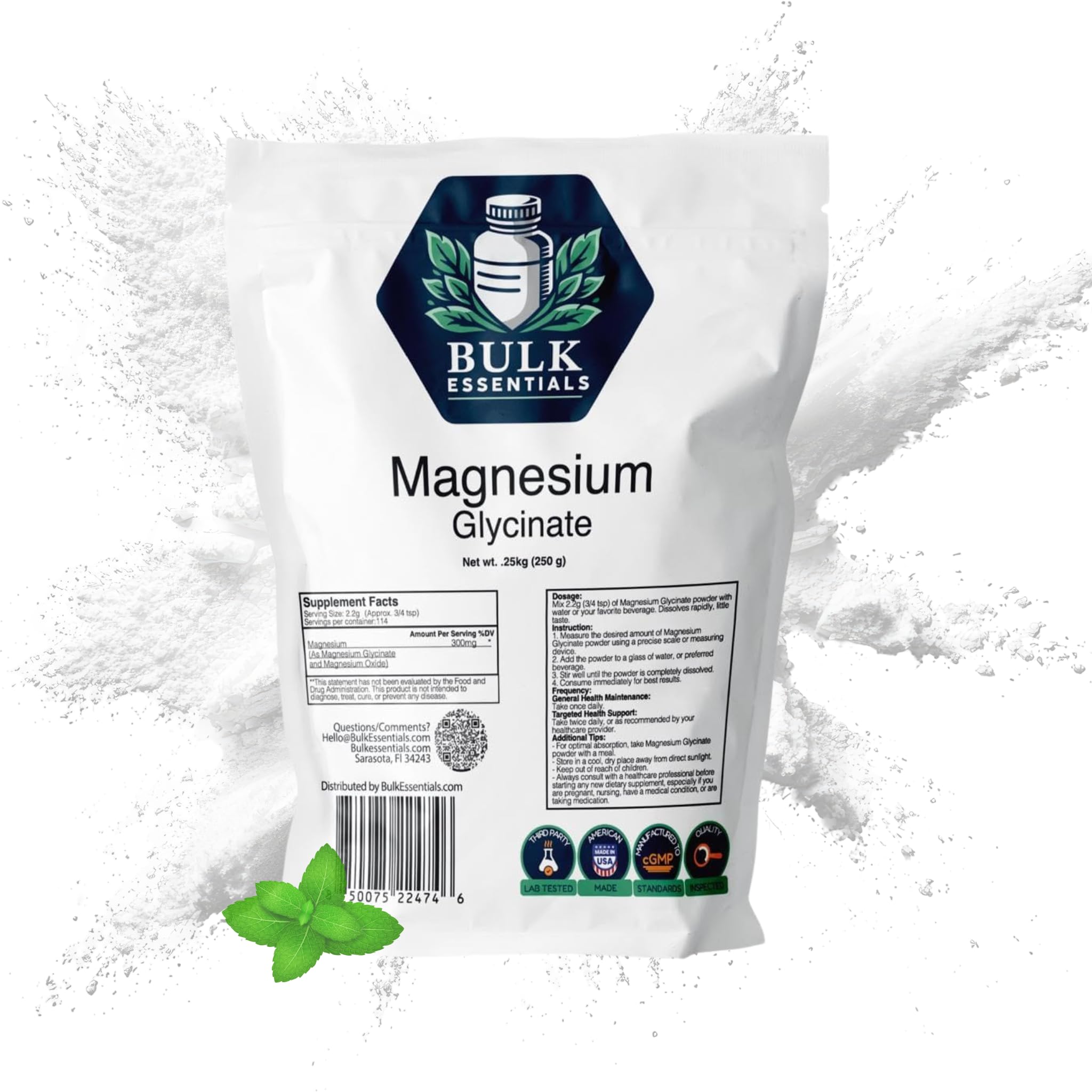 Magnesium Glycinate Powder Supplement, Unflavored 250g, 2.2g Per Serving | Supports Relaxation, Sleep &amp; Muscle Support, Non-GMO &amp; Gluten-Free, USA Made