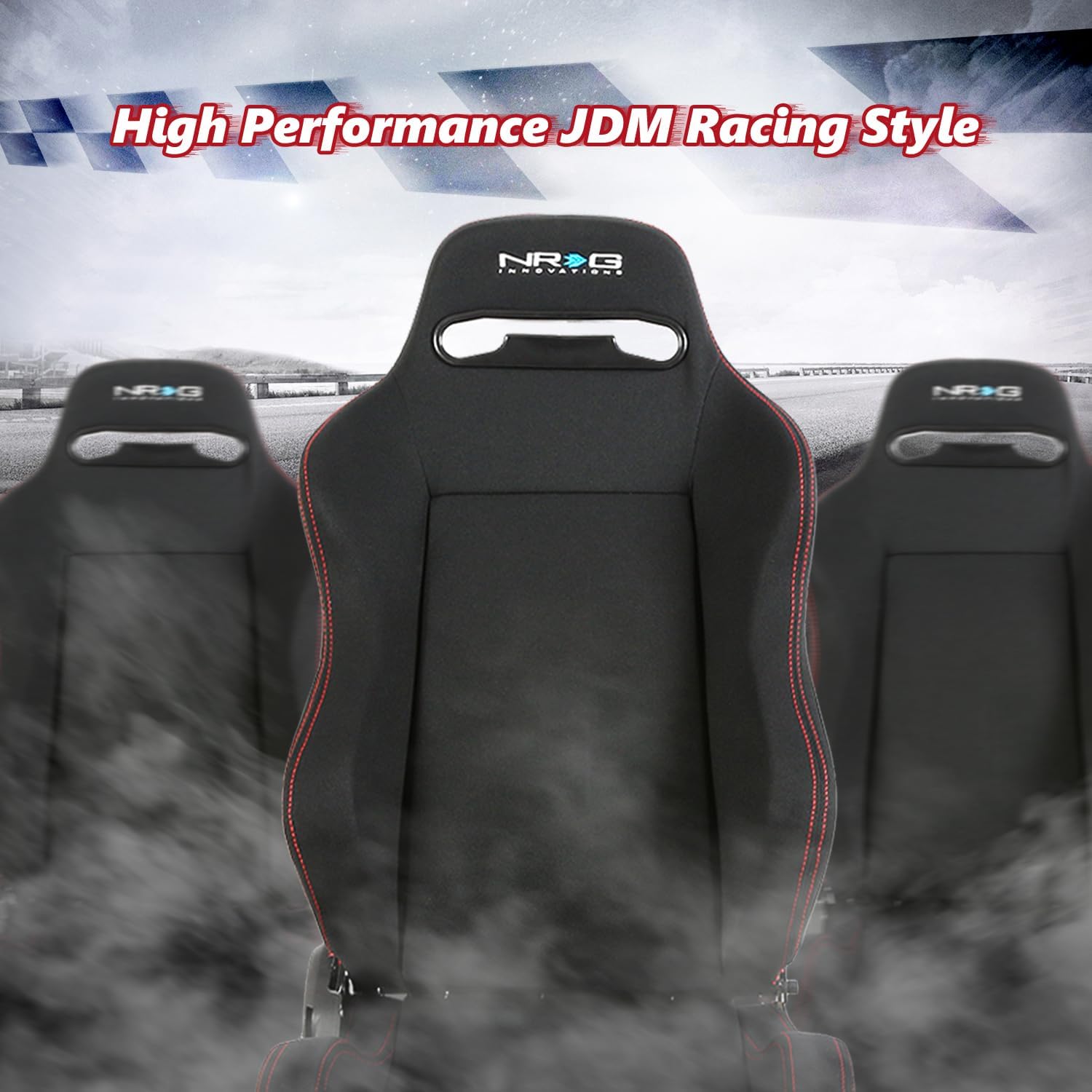 NRG RSC-200 Type-R Universal Reclinable Racing Seats, Driver and Passenger Side, Set of 2, Black