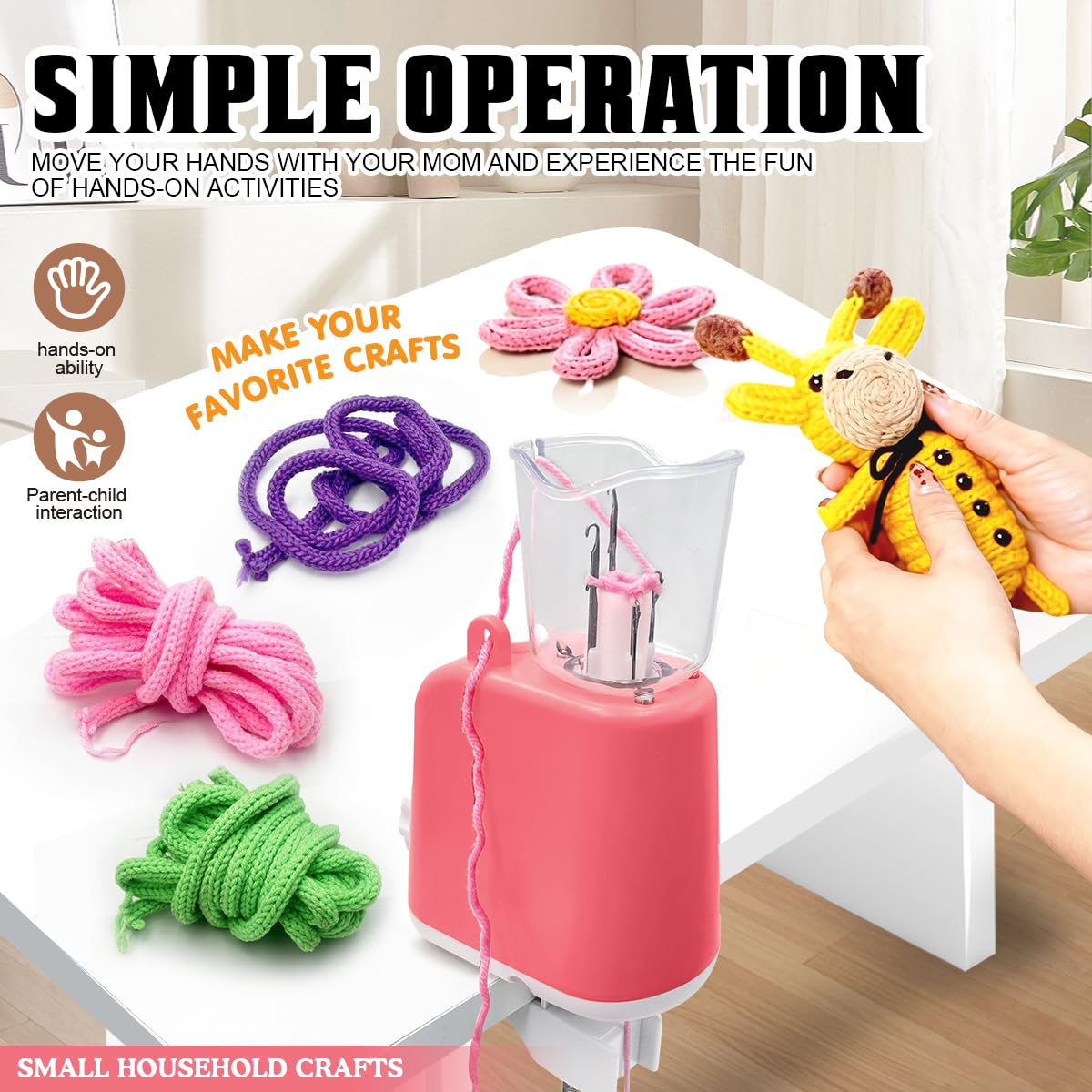 Yallmie Machine à Tricoter Électrique, Tricotin Automatique avec Accessoires, Tricotin Electrique Charge USB Machine Tricoter, Machine a Crochet Automatique pour DIY Amateurs et Débutants (Rose)