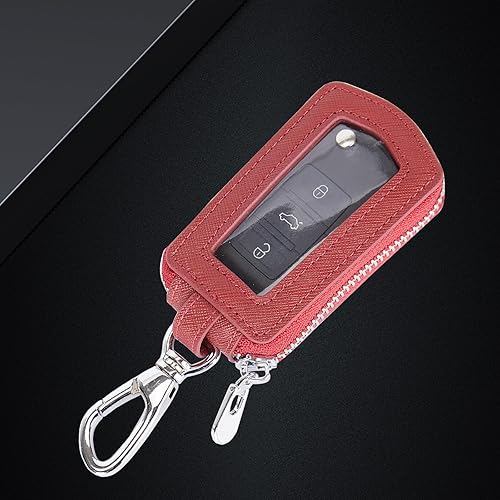 Miniatura 7 de Funda universal para llavero de automóvil de alta calidad, funda de cuero para llavero, protector de llavero, soporte para llavero remoto (borgoña)