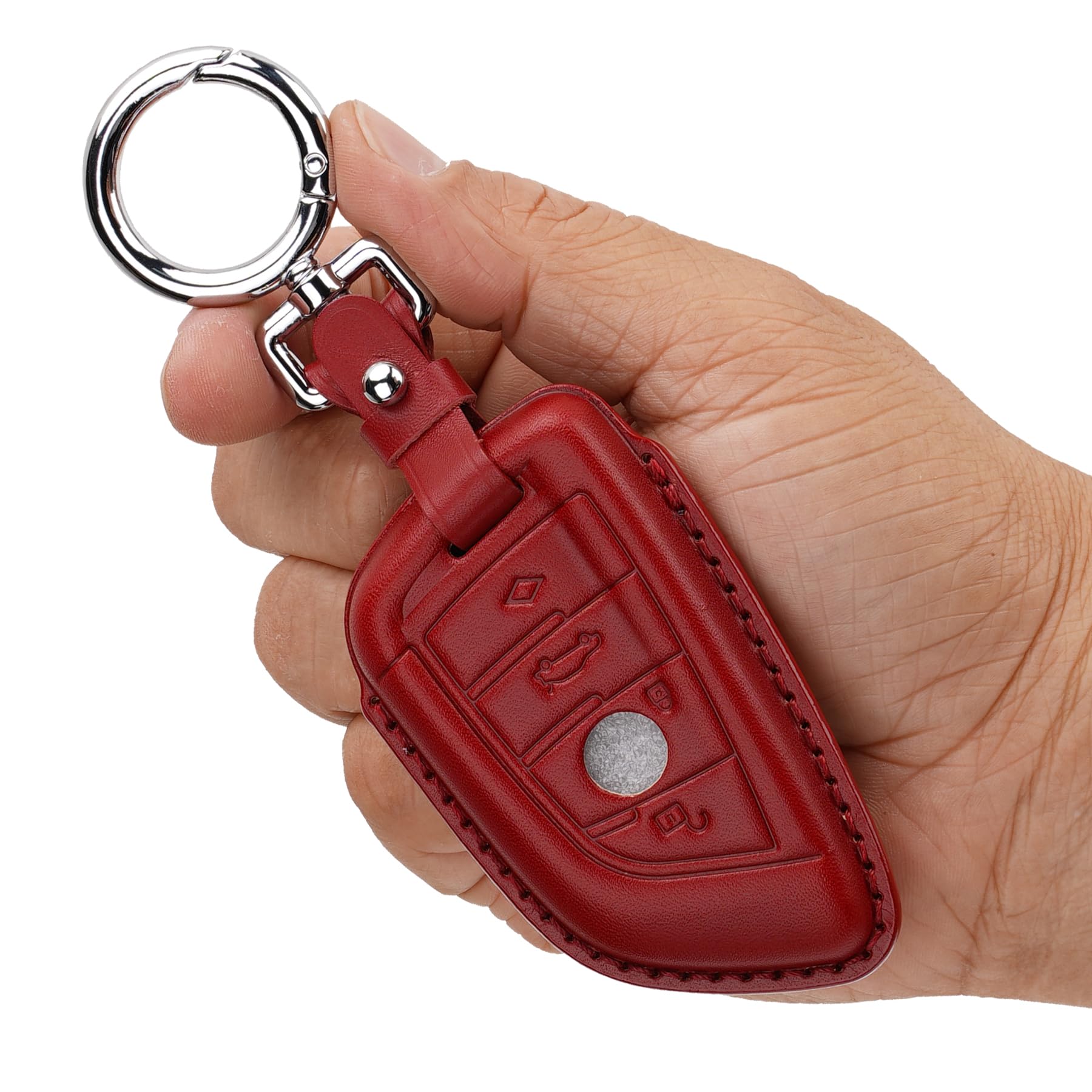 Photo 1 of ***MISSING FOB COVER*** CISUI Leather Key Fob Cover Case, Keychain Shell, Compatible with BMW 2 5 6 7 X1 X2 X3 X5 X6 Series (Deep Red)